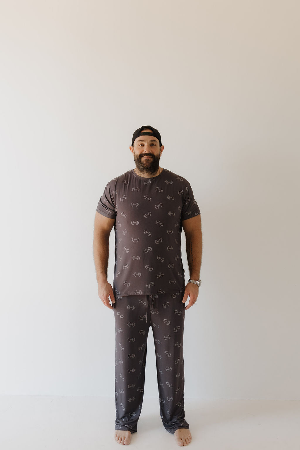 Bamboo Men's Short Sleeve Pajama | Charcoal Arm Day