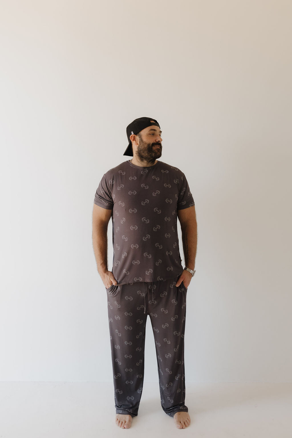 Bamboo Men's Short Sleeve Pajama | Charcoal Arm Day