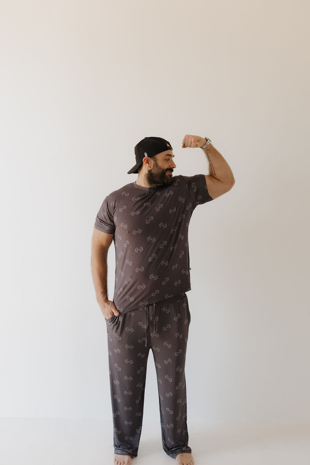 Bamboo Men's Short Sleeve Pajama | Charcoal Arm Day