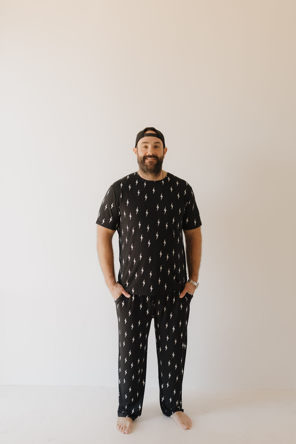 Men's Bamboo Short Sleeve Pajama | Midnight Lightning Bolt