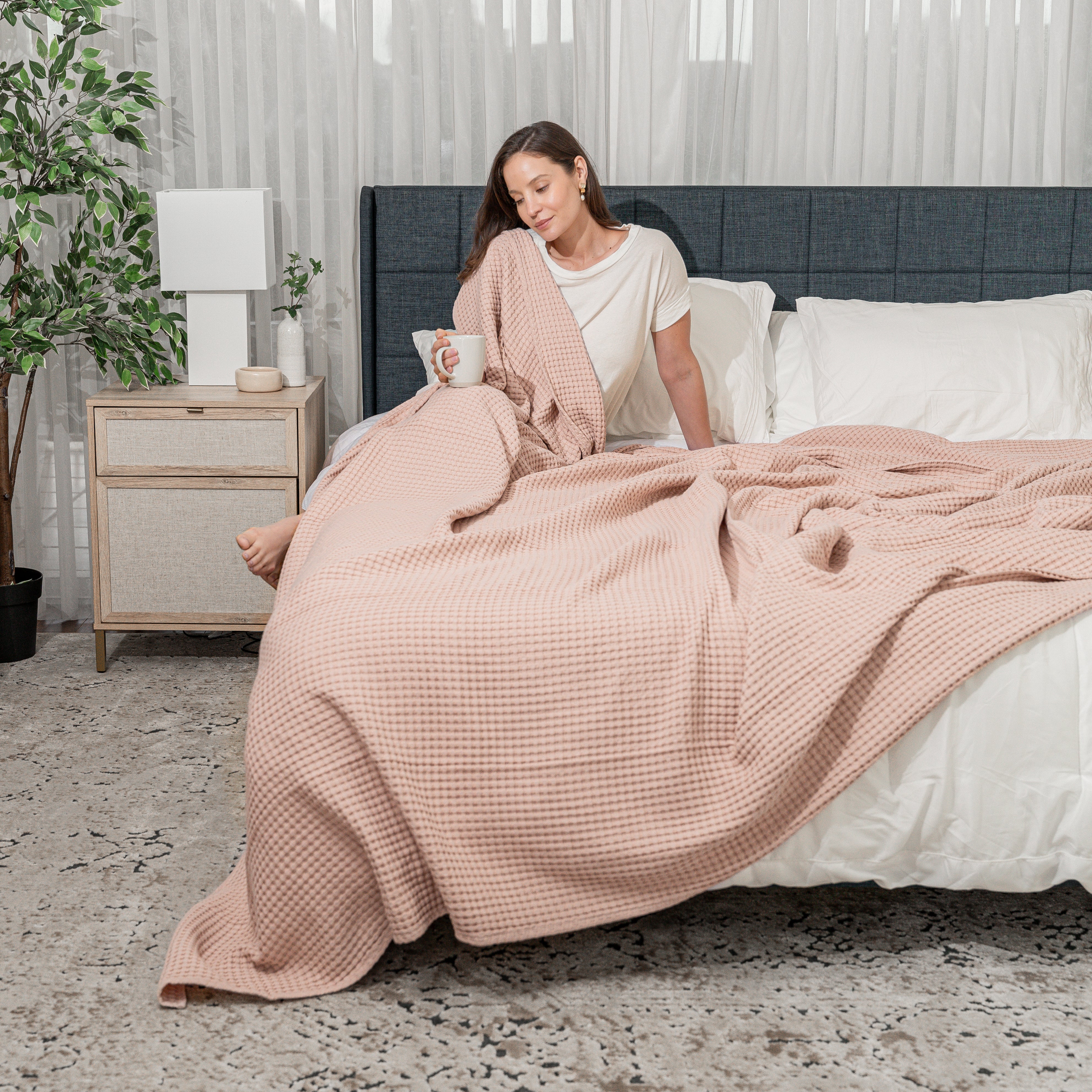 Adult Waffle Blankets by Comfy Cubs in Blush