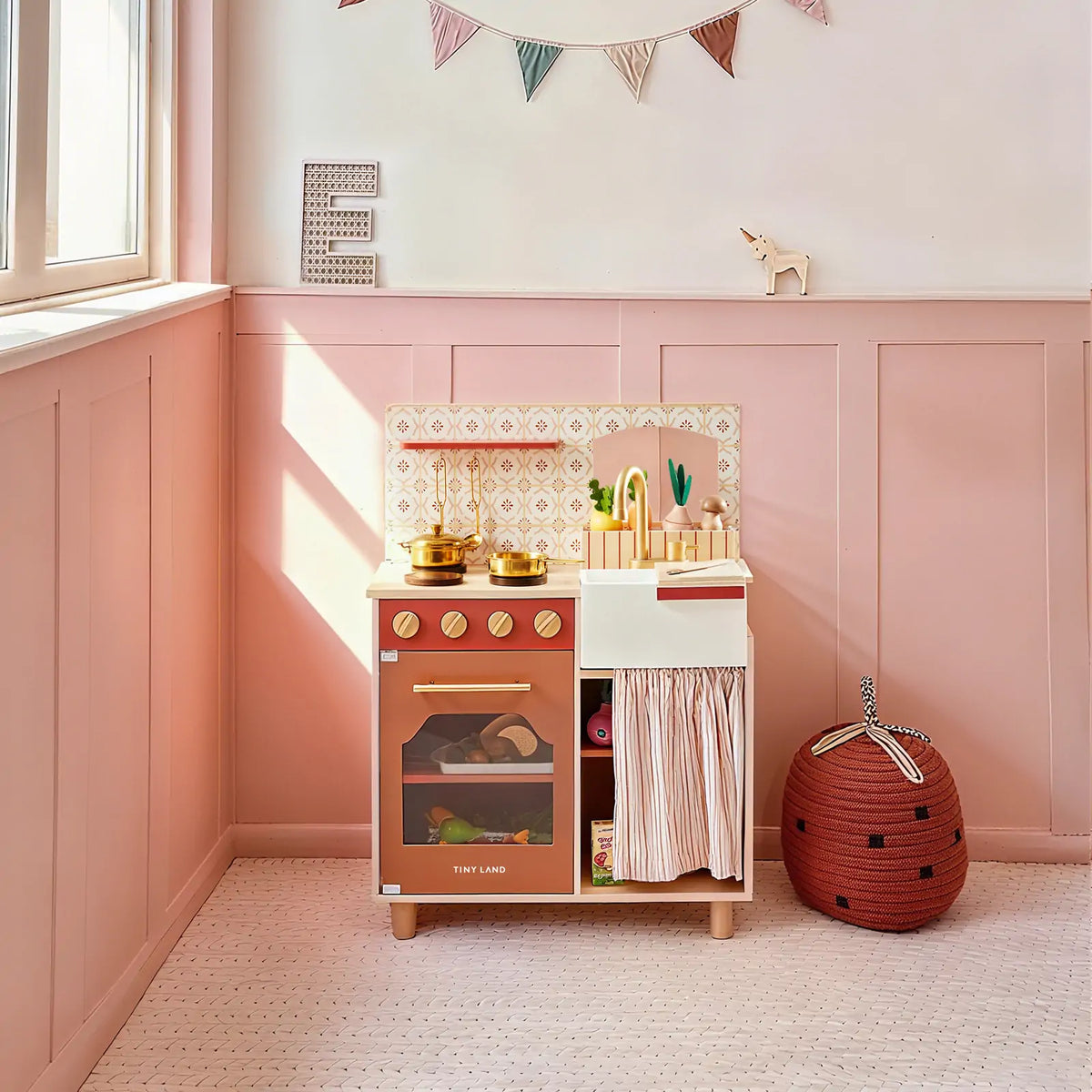 Tiny Land® Wooden Play Kitchen for Toddlers - Honey Kitchenette Pretend Cooking Set