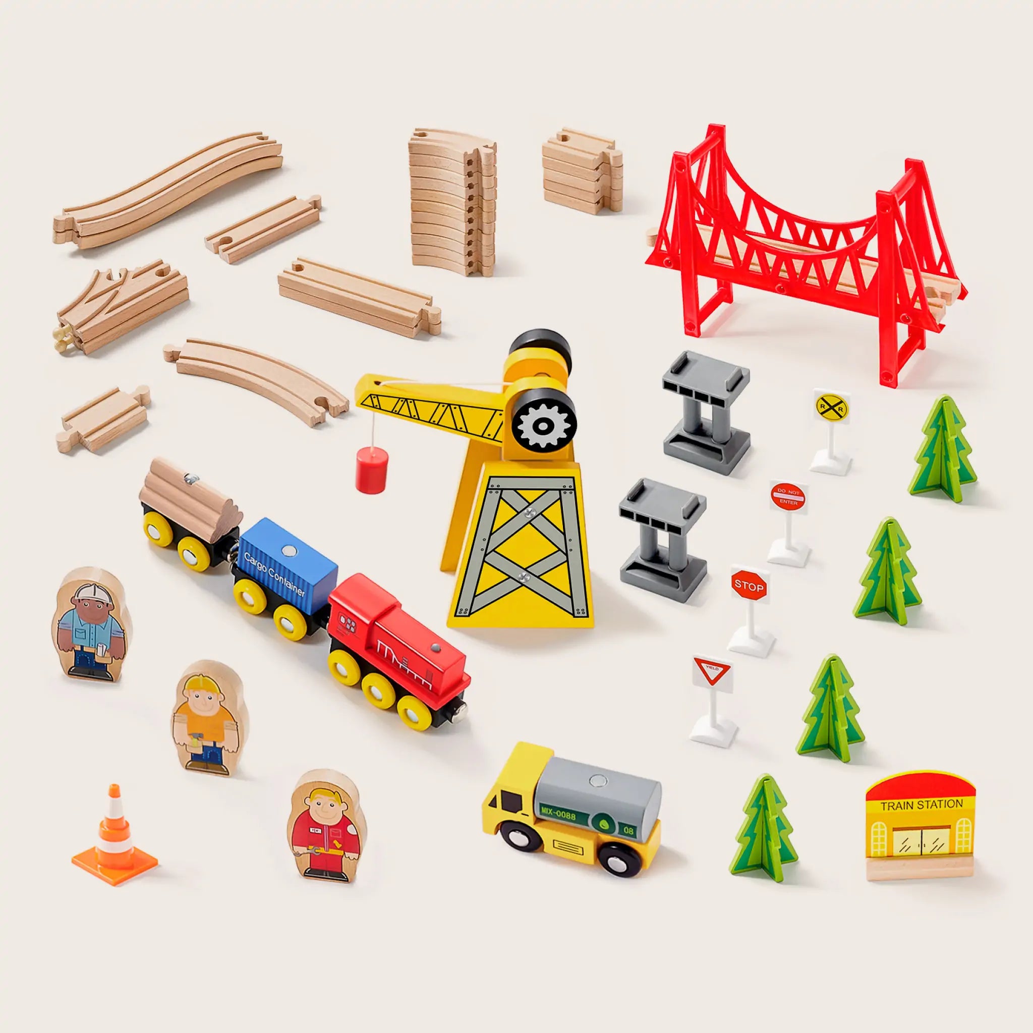 Tiny Land® Wooden Track Trains 55 Pcs Toy Tiny Land   