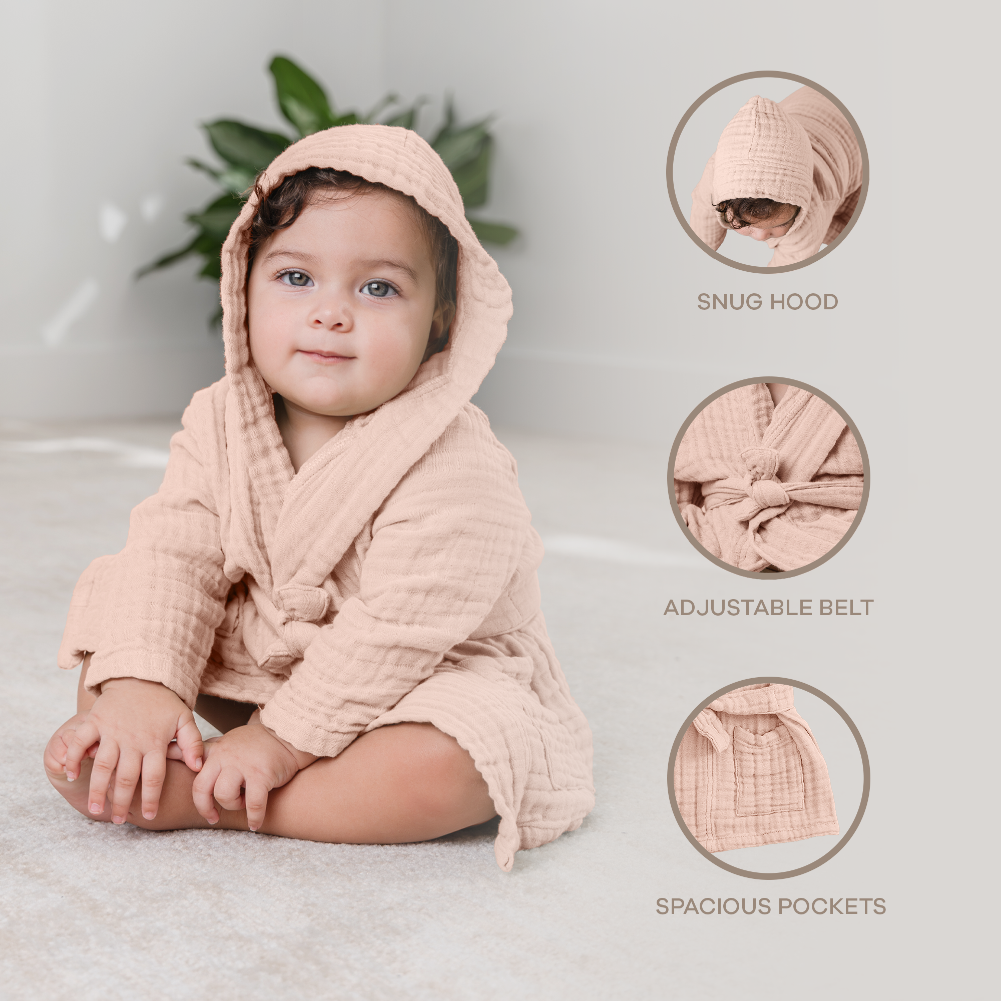 Muslin Bath Robe for Kids, Blush by Comfy Cubs