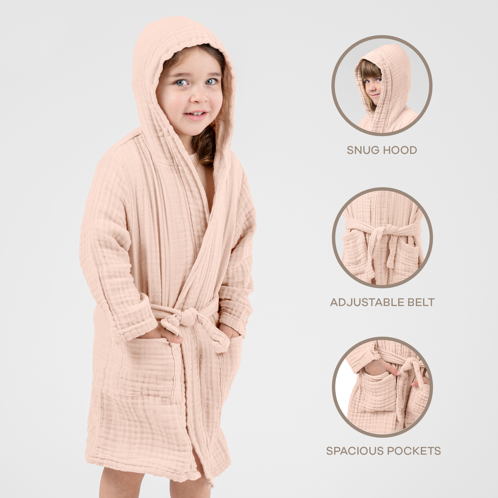 Muslin Bath Robe for Kids, Blush by Comfy Cubs