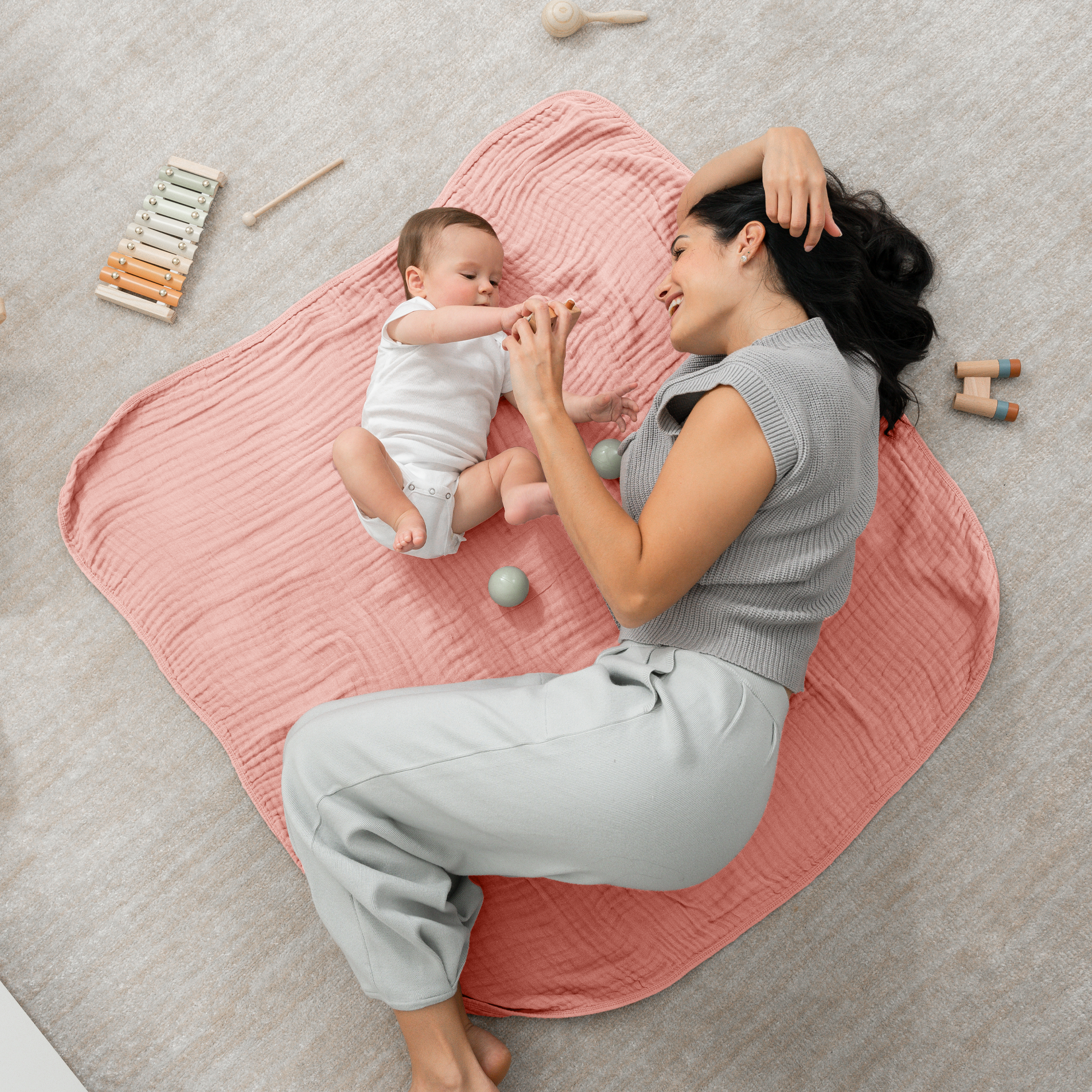 Baby Muslin Blanket in Bold Blush