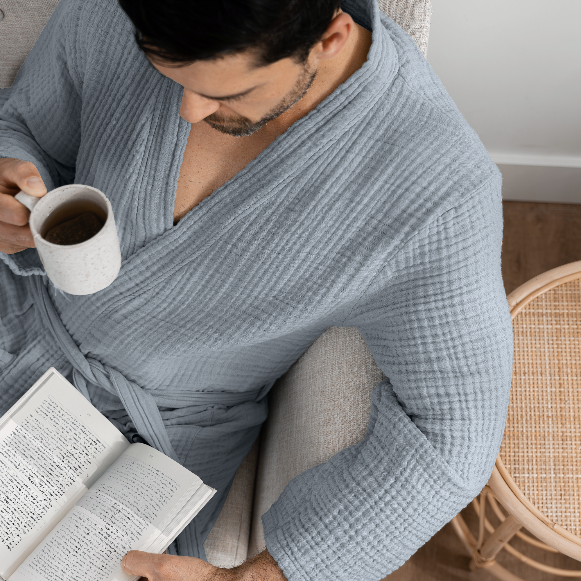 Muslin Bathrobe in Pacific Blue