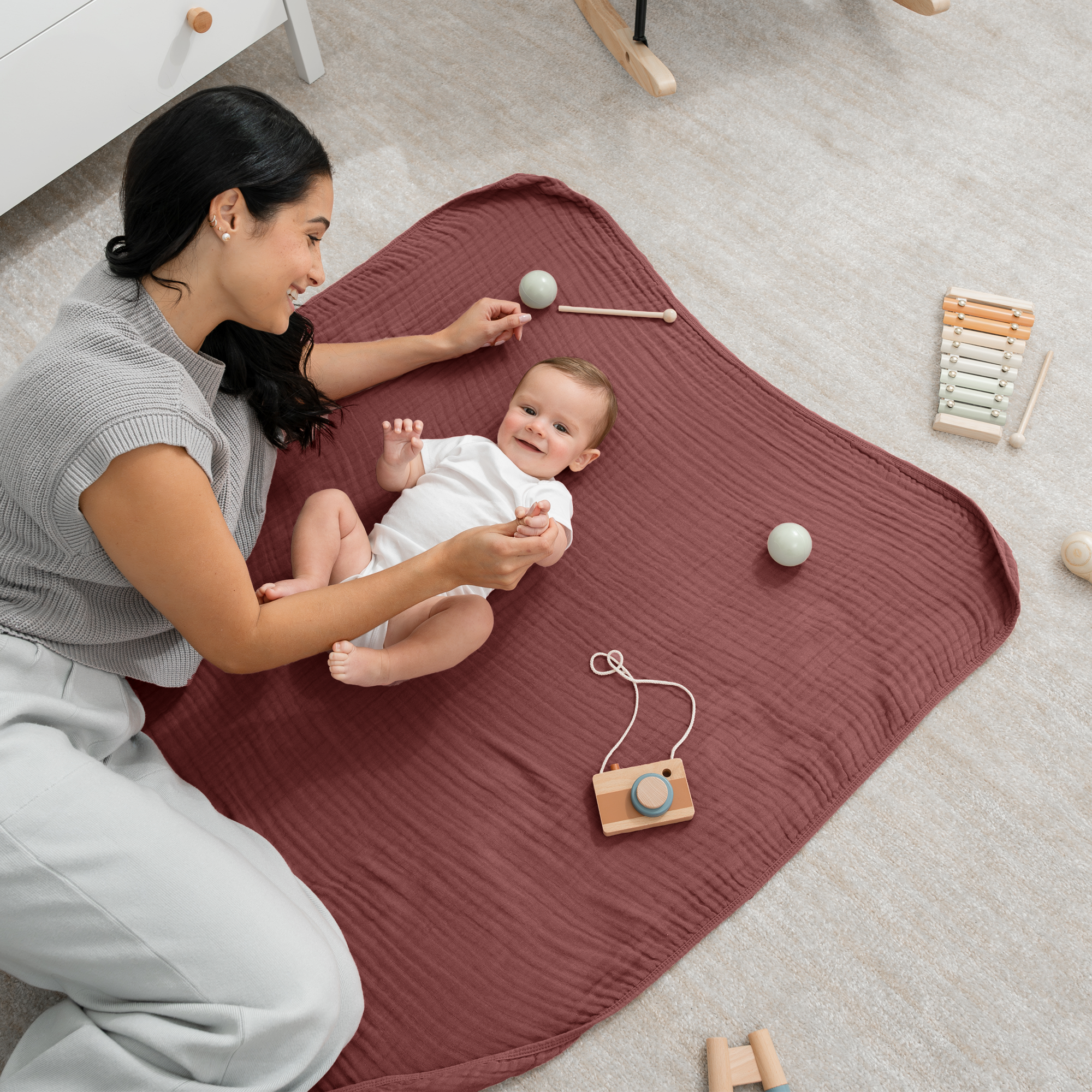 Baby Muslin Blanket by Comfy Cubs in Wine