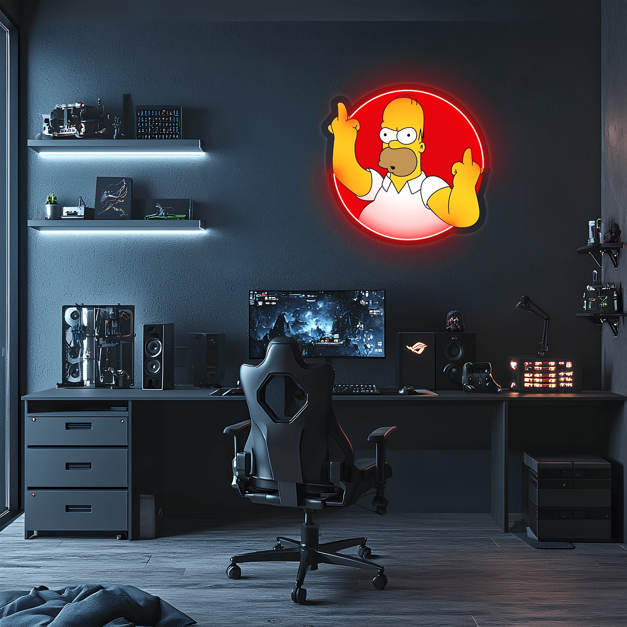 Homer Simpson Neon Sign, Simpson Neon Decor, Uv Print Neon Sign, Home Decor, Office Decor, Gamer Gifts, Housawarming Gifts, Neon Wall Art