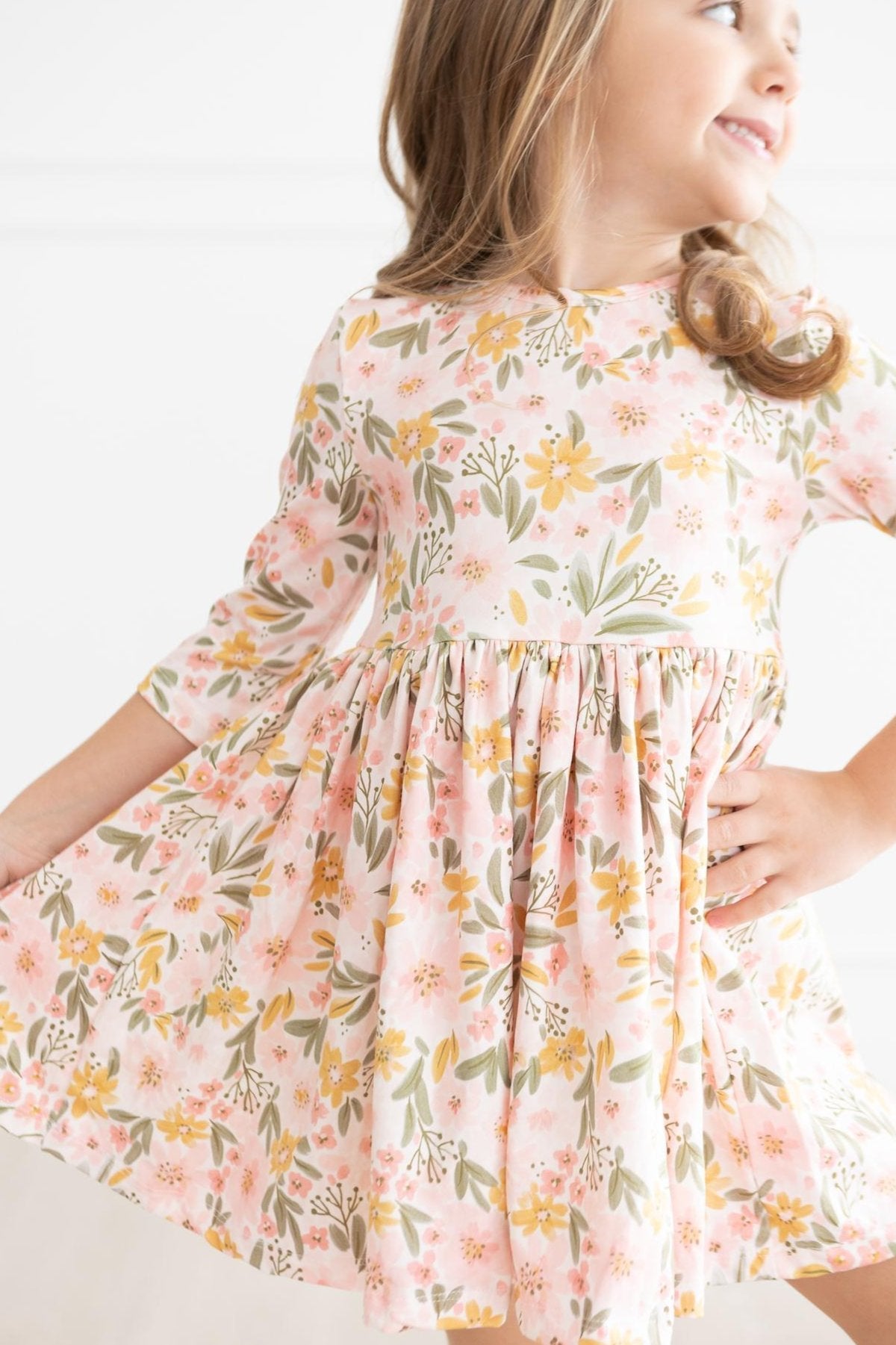 Pretty Peachy 3/4 Sleeve Pocket Twirl Dress