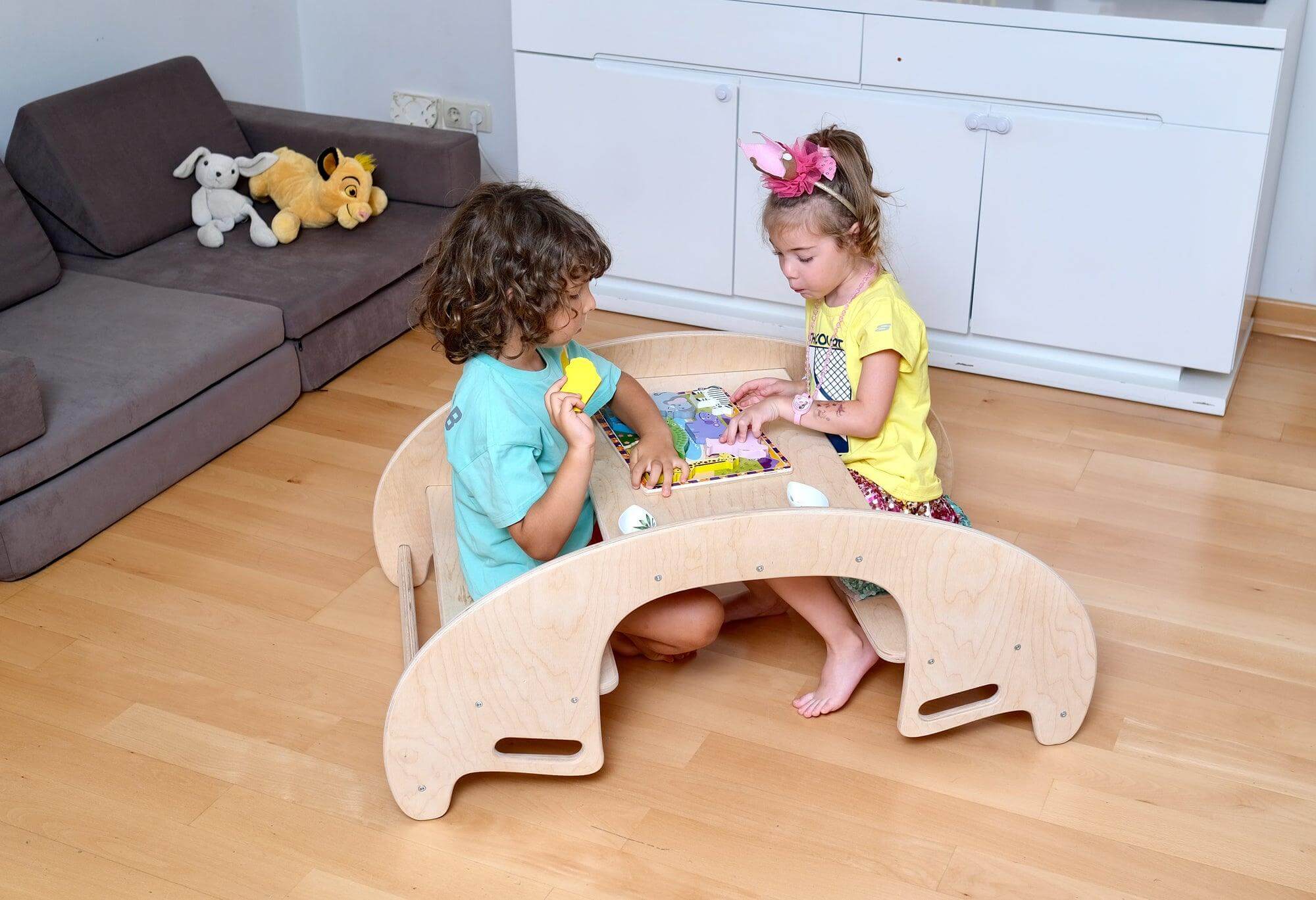 Montessori Wooden Seesaw & Table Chair Set | Eco-Friendly Kids Furniture - Kidodido