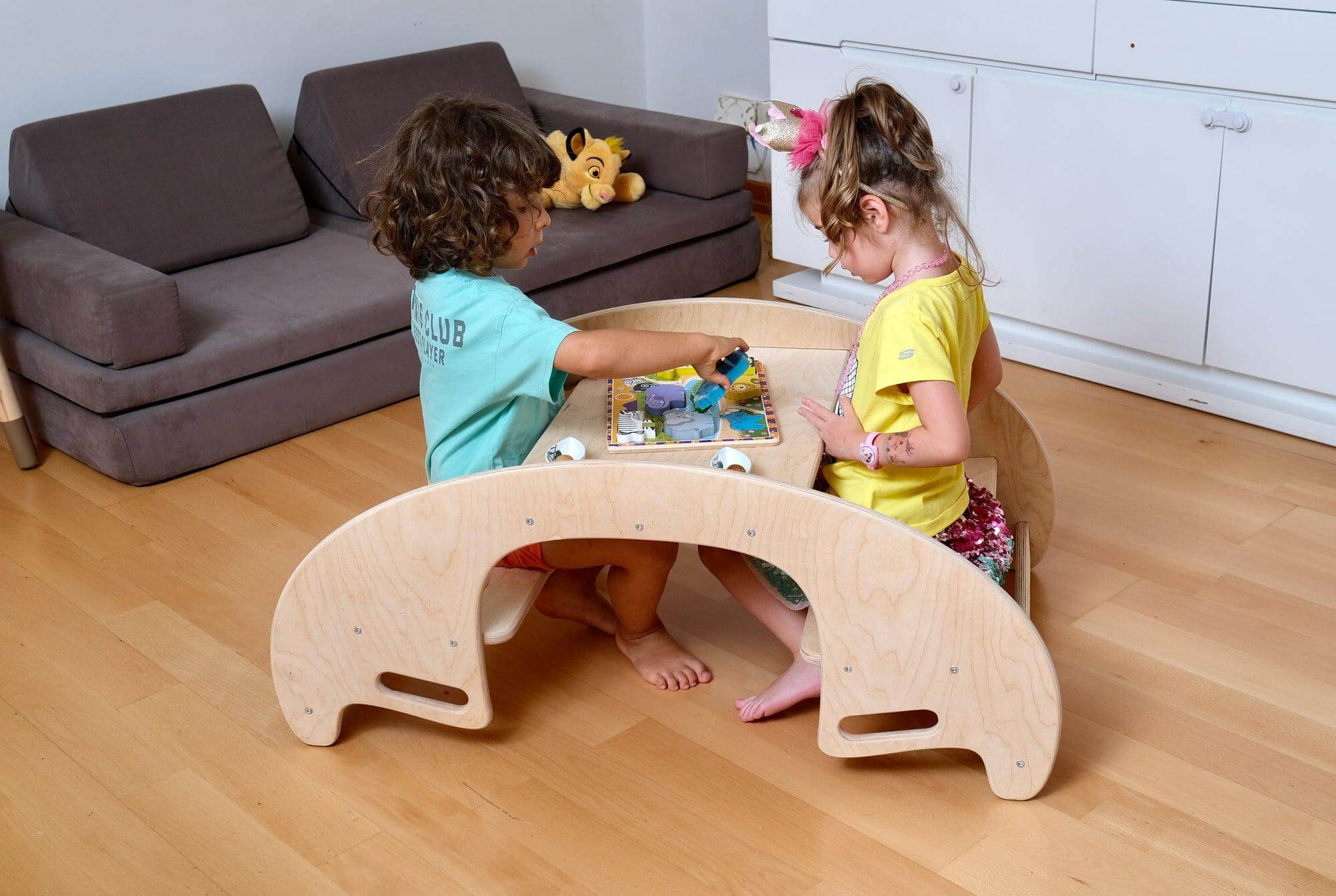 Montessori Wooden Seesaw & Table Chair Set | Eco-Friendly Kids Furniture - Kidodido