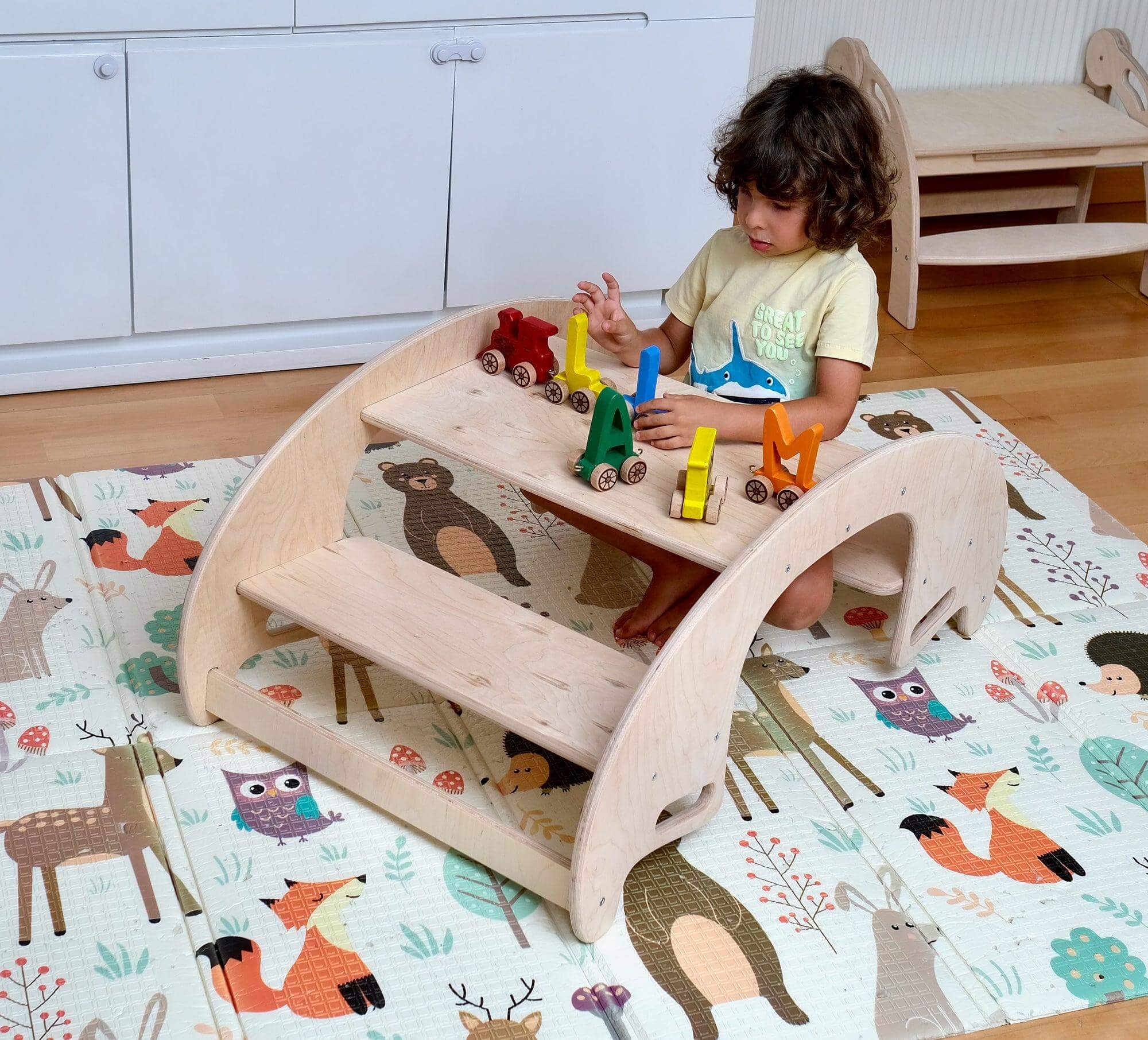 Montessori Wooden Seesaw & Table Chair Set | Eco-Friendly Kids Furniture - Kidodido