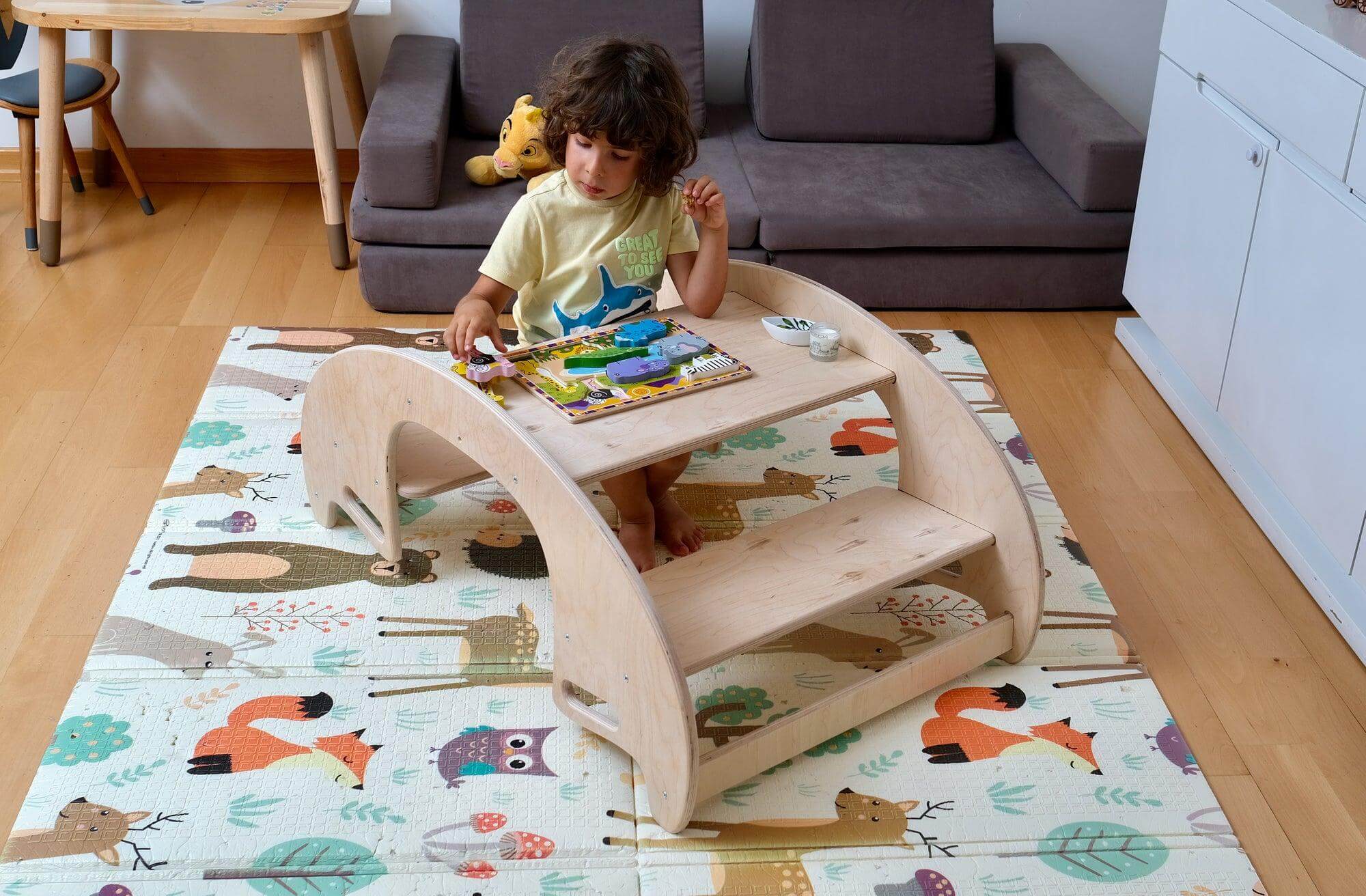 Montessori Wooden Seesaw & Table Chair Set | Eco-Friendly Kids Furniture - Kidodido