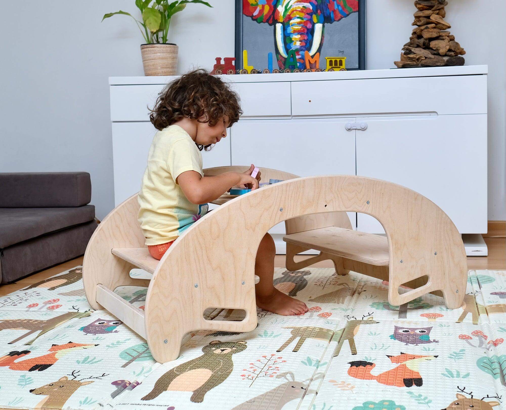 Montessori Wooden Seesaw & Table Chair Set | Eco-Friendly Kids Furniture - Kidodido