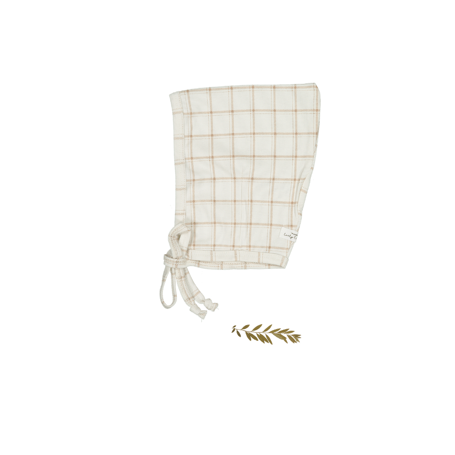 The Printed Pixie Bonnet - Tan Grid Pixie Bonnet Lovely Littles   