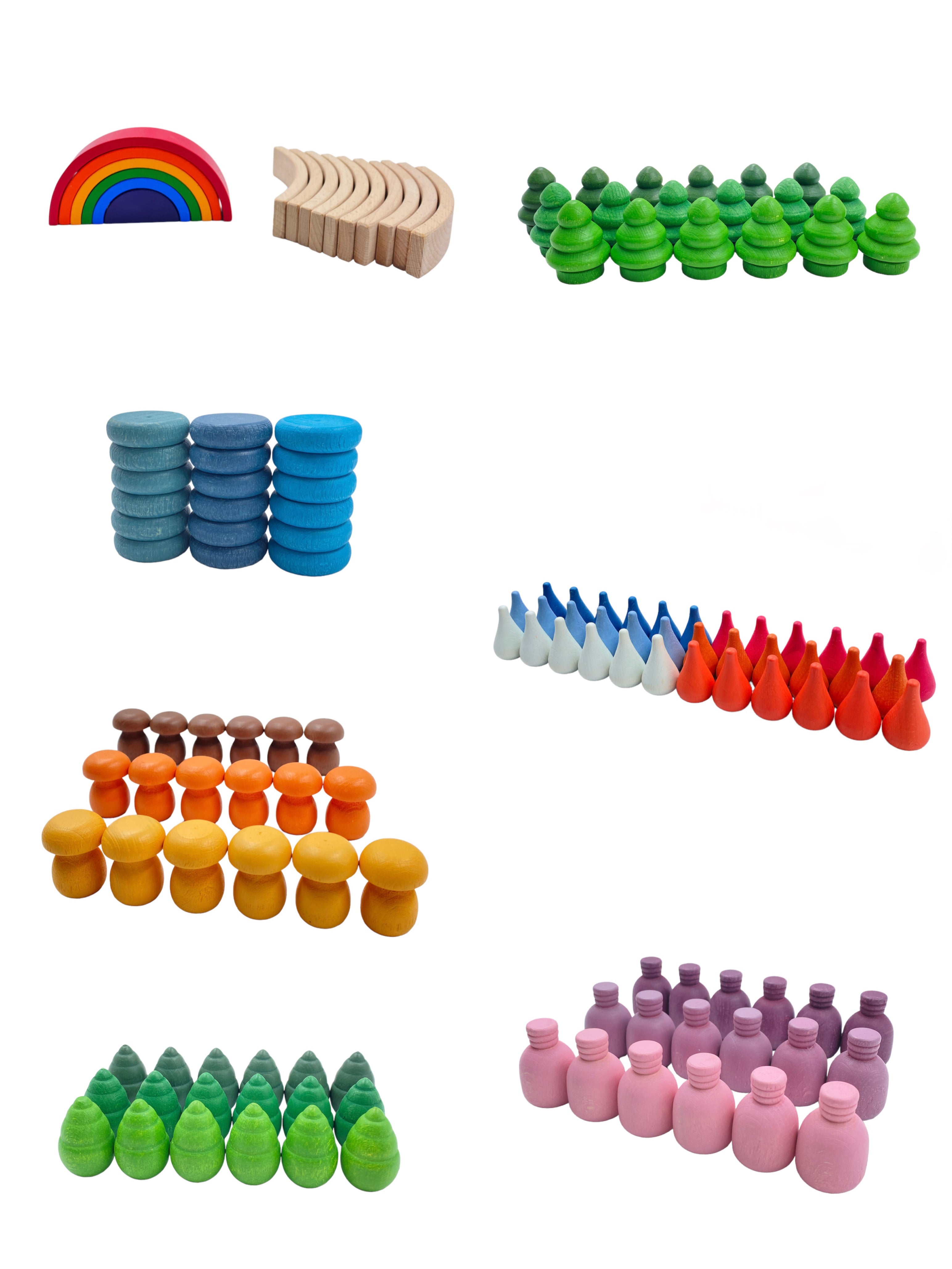 **Pre-order (Ships in 2-3 Weeks)**NEW 252-Piece Mandala Loose Parts Play Set with Mini Rainbow & Natural Wooden Blocks