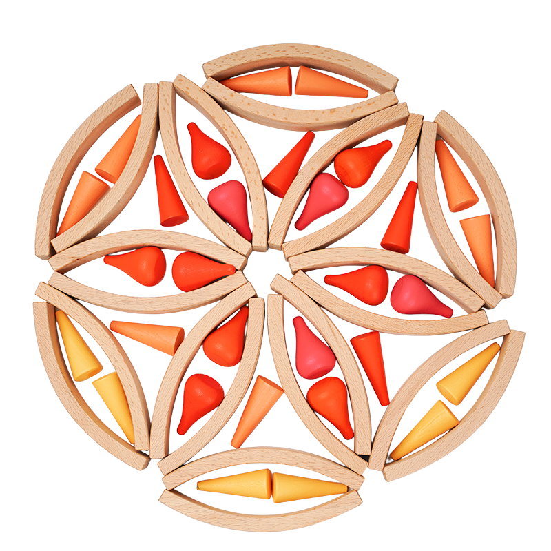 **Pre-order (Ships in 2-3 Weeks)**42-Piece Combination Set – 12 Large & 30 Mini Curved Natural Wooden Building Blocks