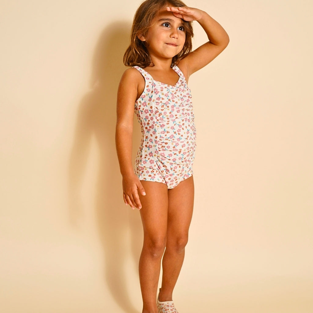Vintage Girls 1 Piece Swimsuit | UPF + Recycled - Sunset Meadow