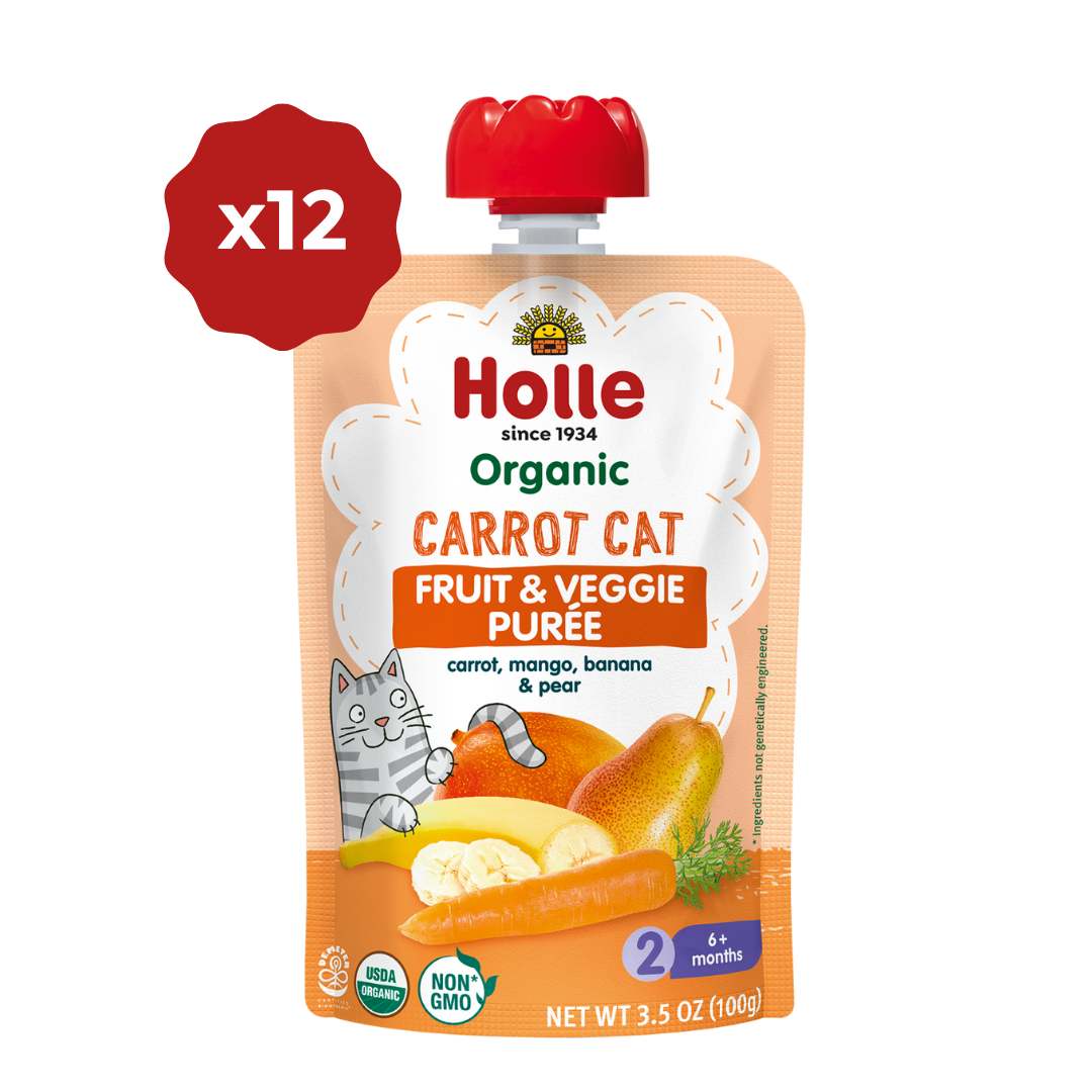 Holle Baby Food Pouches - Organic Fruit & Veggie Puree - Carrot Cat