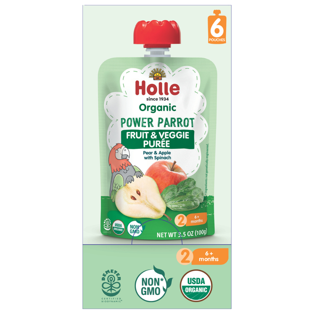 Holle Baby Food Pouches - Organic Fruit & Veggie Puree - Power Parrot