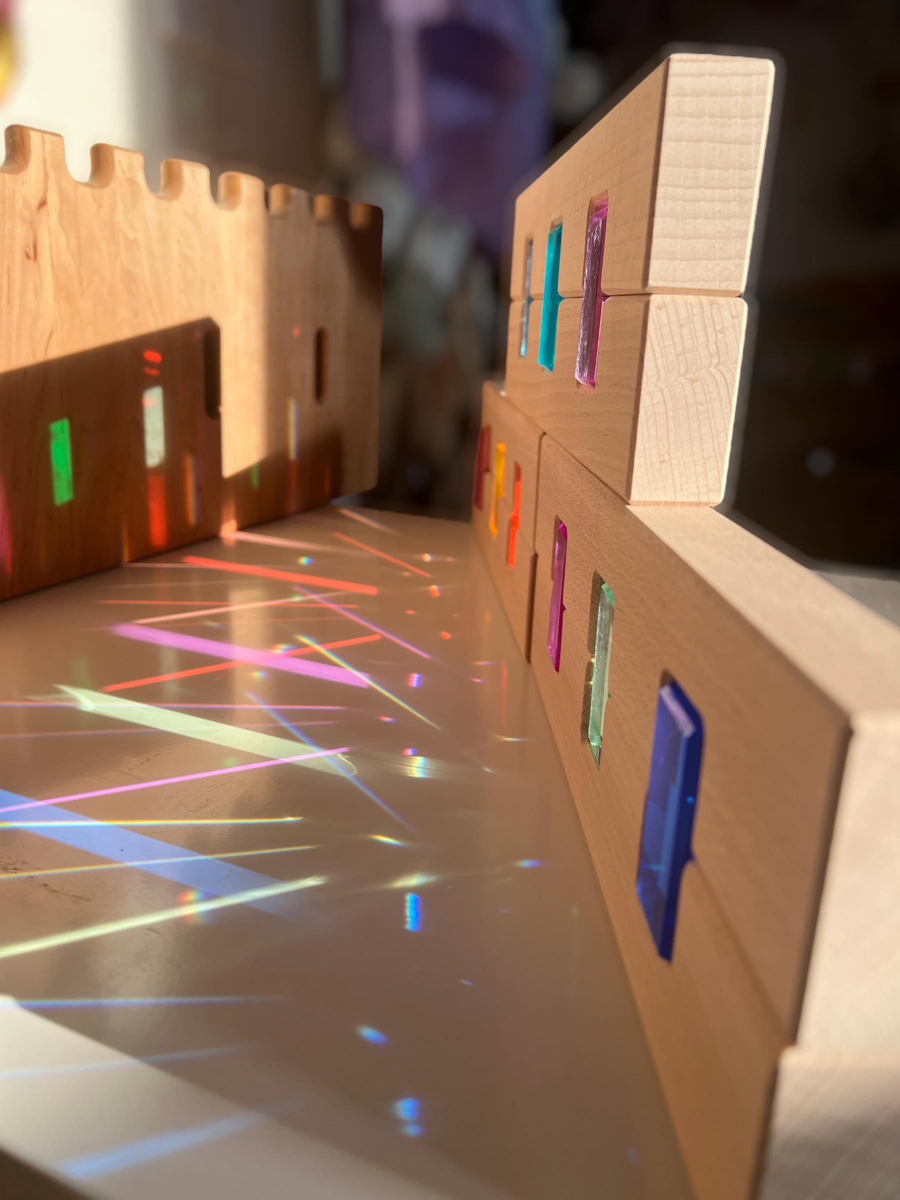 **Pre-order (Ships in 2-3 Weeks)**64-Piece Rainbow Crystal Stones & Interlocking Slats Building Set with Storage Tray