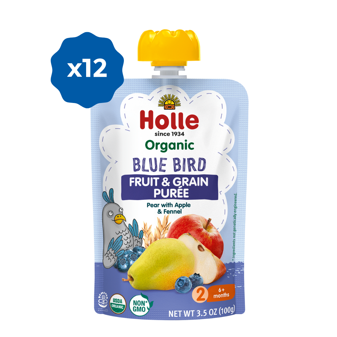 Holle Baby Food Pouches - Organic Fruit & Grain Puree - Blue Bird