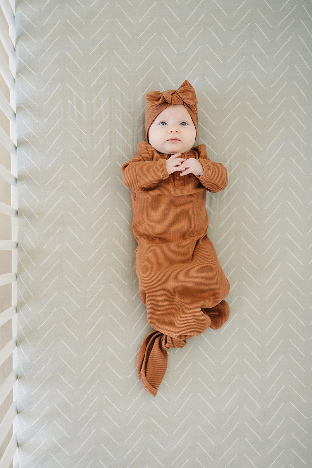 Rust Organic Cotton Ribbed Knot Gown  Mebie Baby   