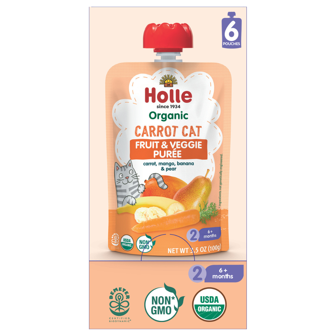 Holle Baby Food Pouches - Organic Fruit & Veggie Puree - Carrot Cat