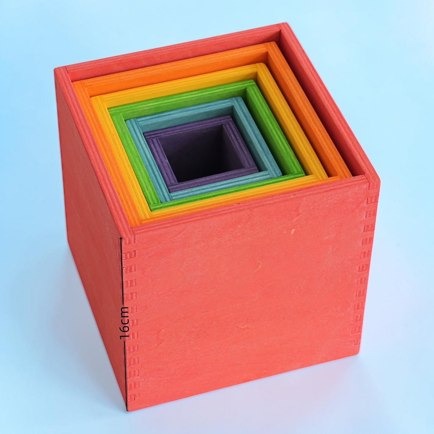 **Pre-order (Ships in 2-3 Weeks)**6-Piece Basswood Wooden Rainbow Nesting Box Set | Painted & Hand-Stained Finishes | Montessori Stacking Toy