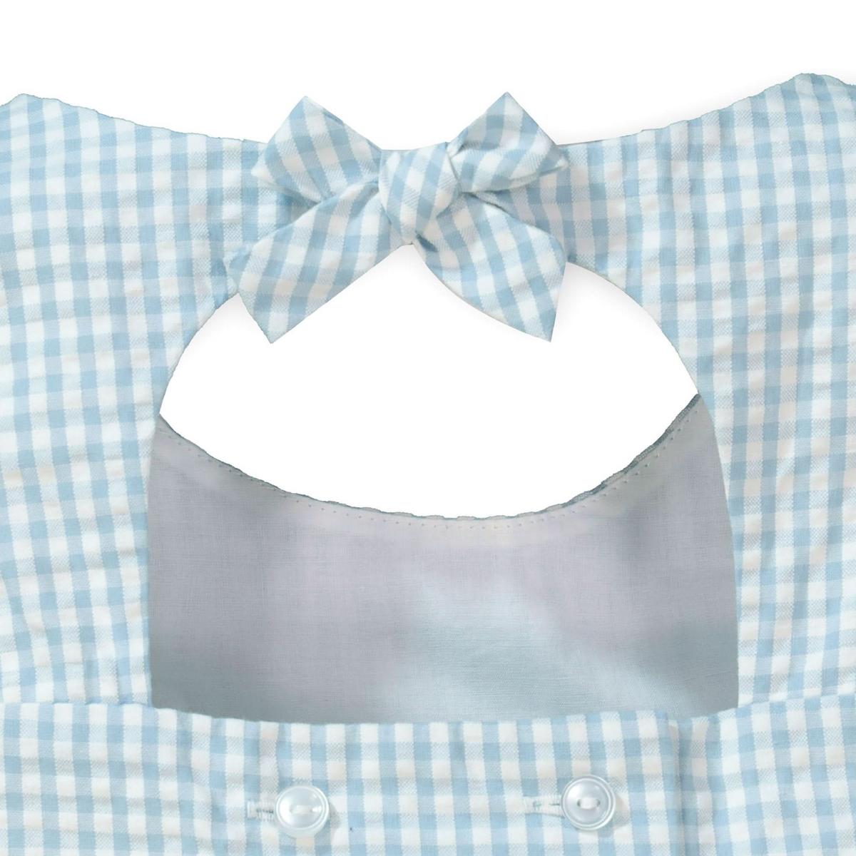 Button Back Party Dress - Blue Gingham