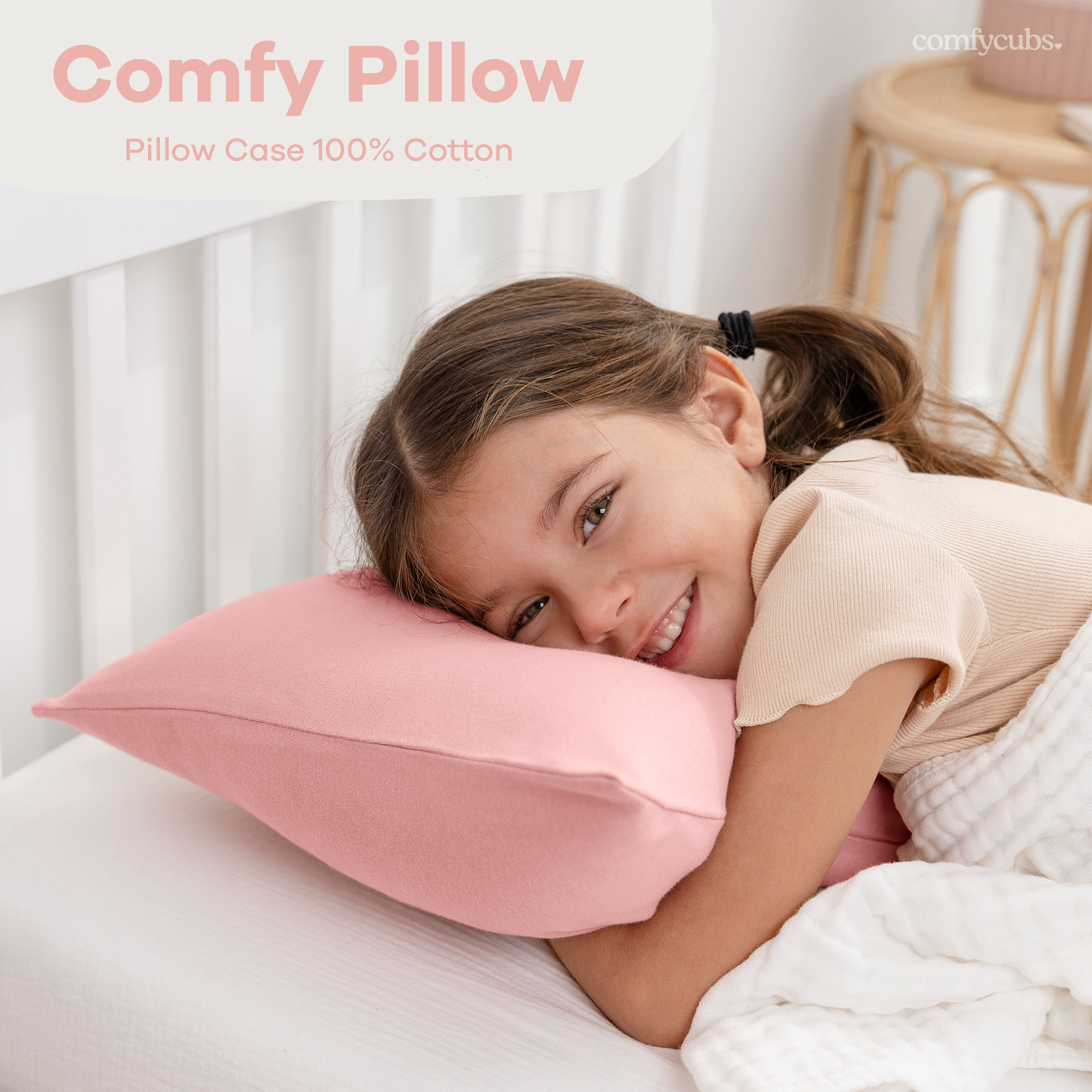 Toddler Pillows with Soft Cotton Pillow Case by Comfy Cubs - Blush