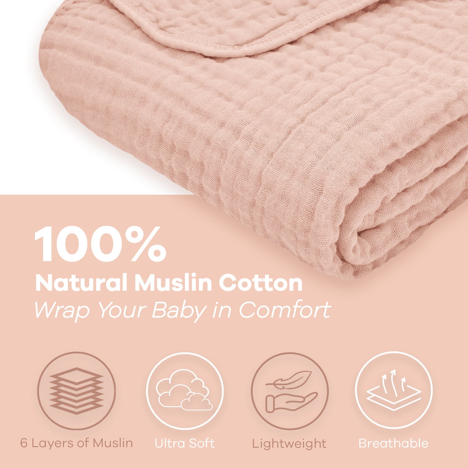 Baby Muslin Blanket by Comfy Cubs in Blush