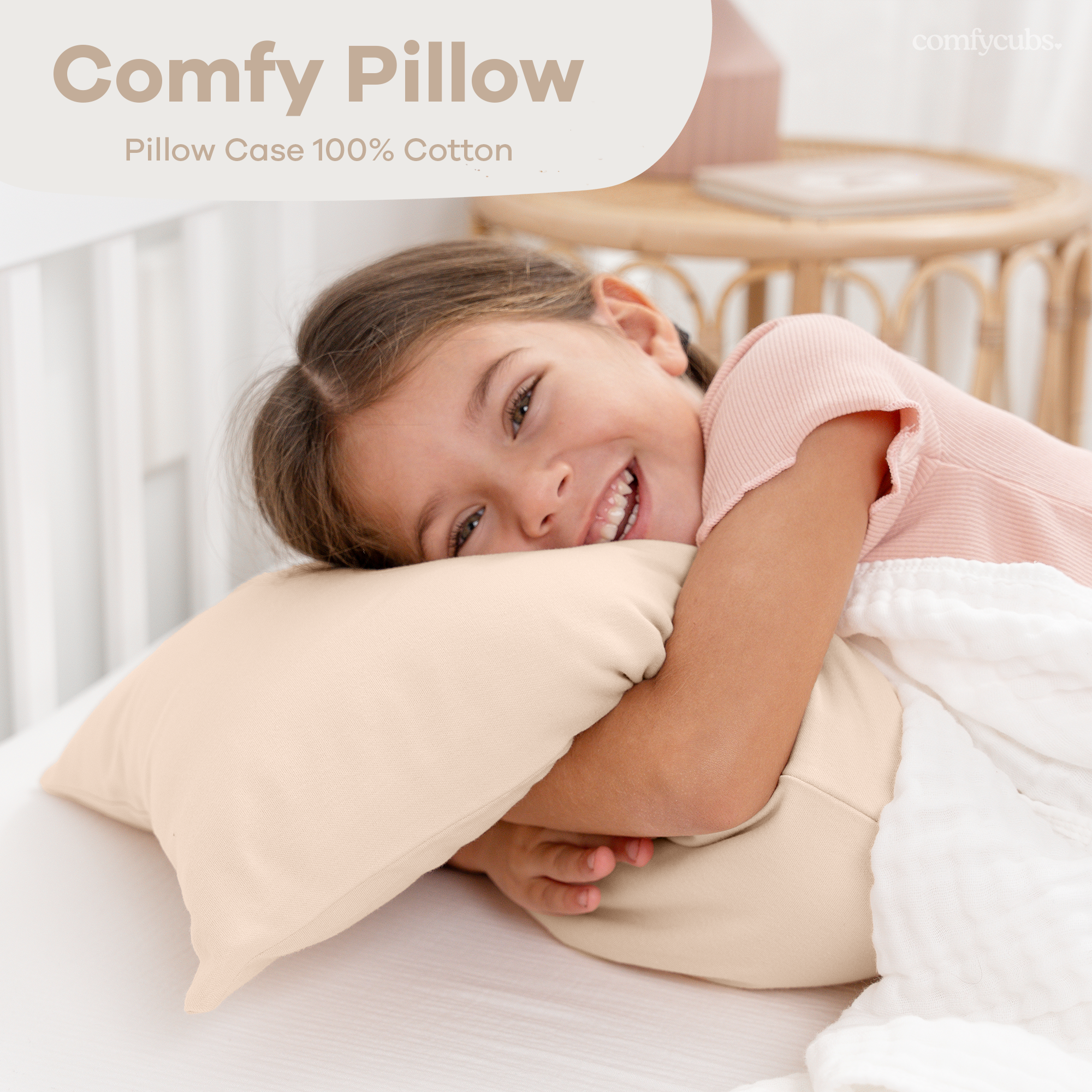 Toddler Pillows with Soft Cotton Pillow Case by Comfy Cubs - Cream