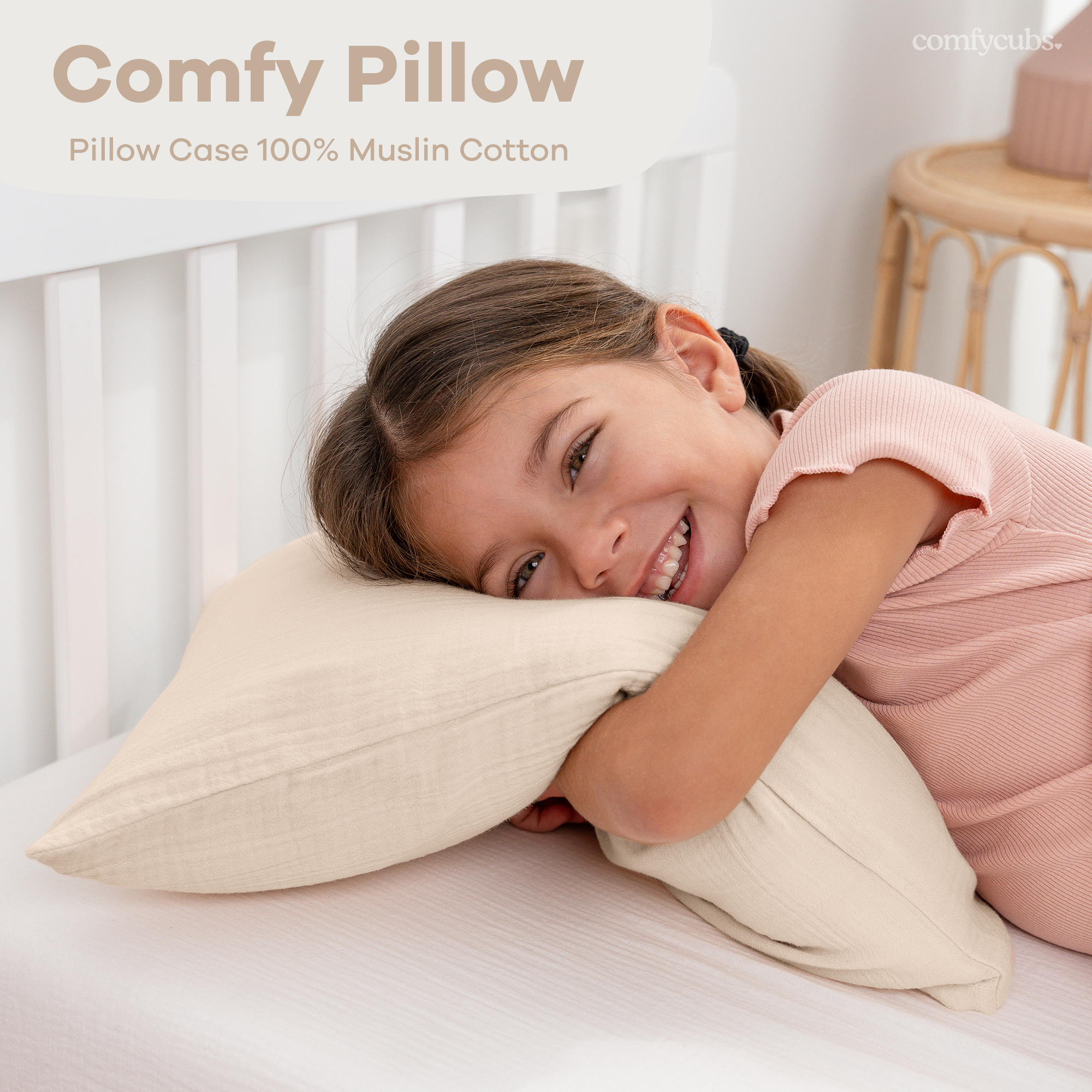 Toddler Pillows with Soft Muslin Pillow Case by Comfy Cubs - Cream