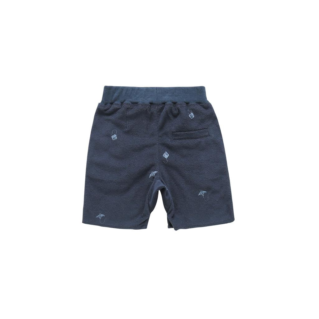 Terry Shorts with Print - Navy