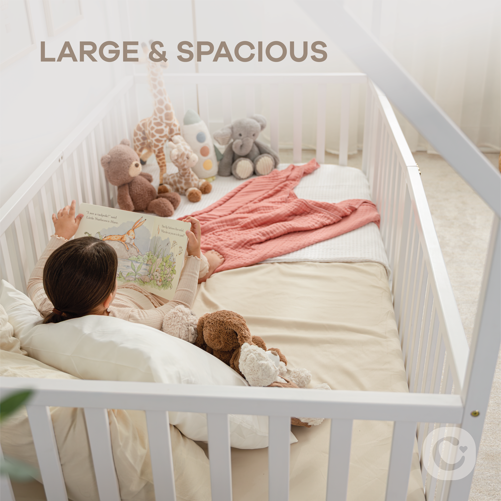 Kids House Gated Floor Bed Twin Size for Children Aged 5+, White