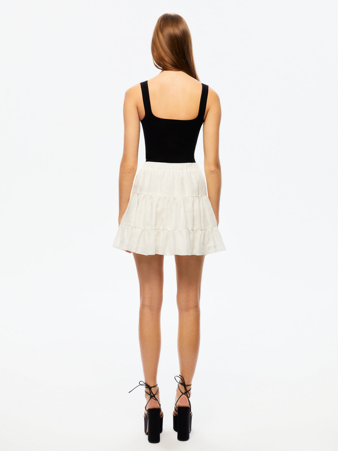 Tiered Mini Linen Skirt - Off-white