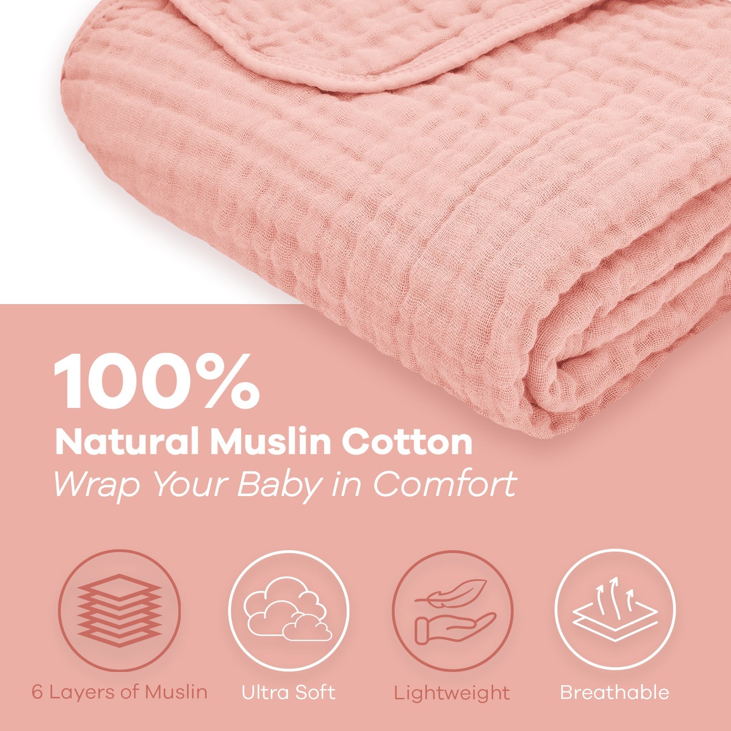 Baby Muslin Blanket by Comfy Cubs in Lace Pink