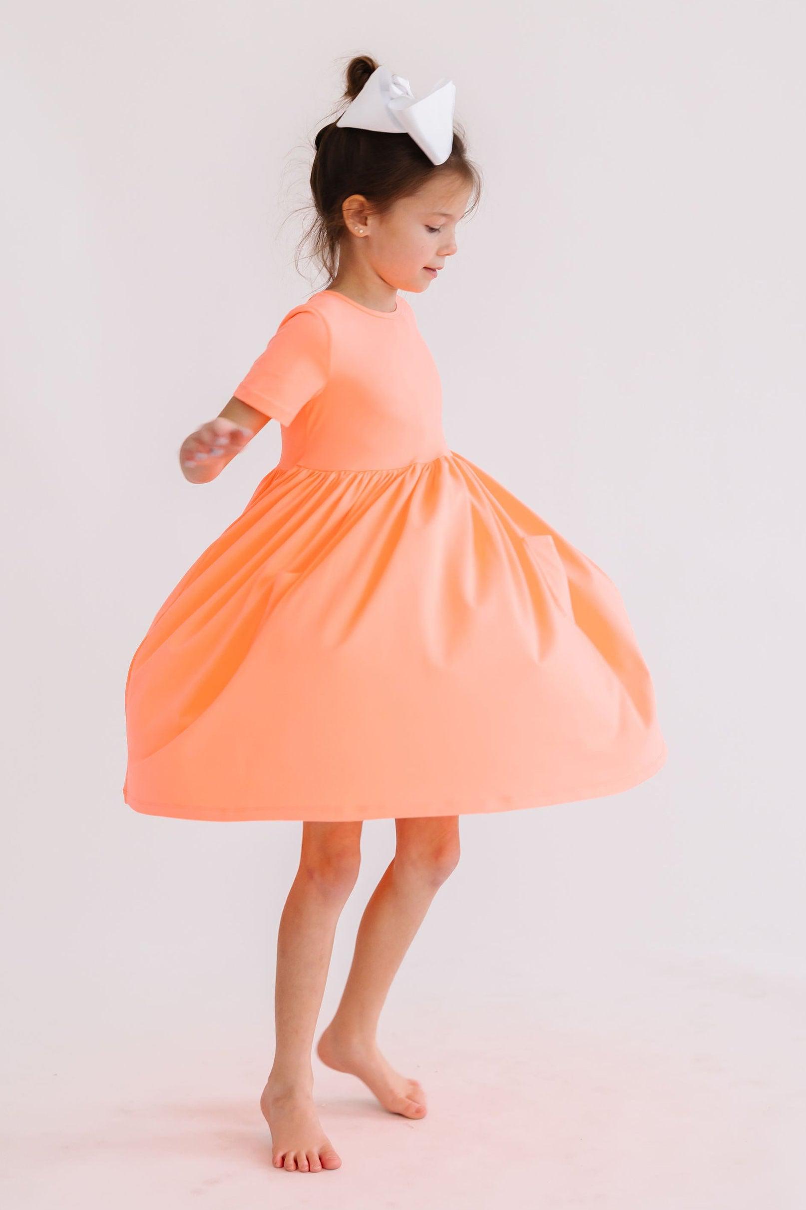 Neon Coral S/S Pocket Twirl Dress