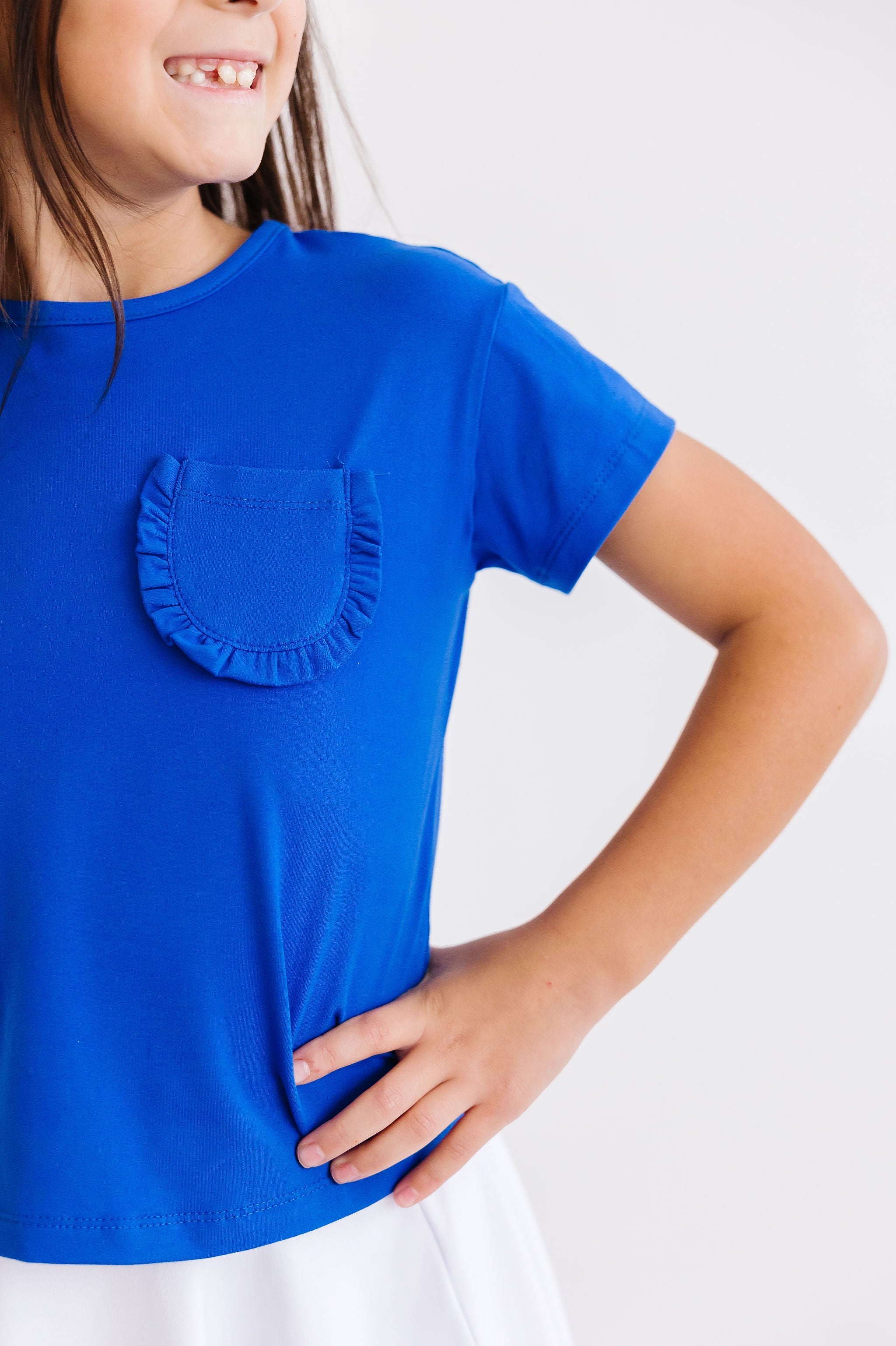 Royal Blue Ruffle Pocket Tee