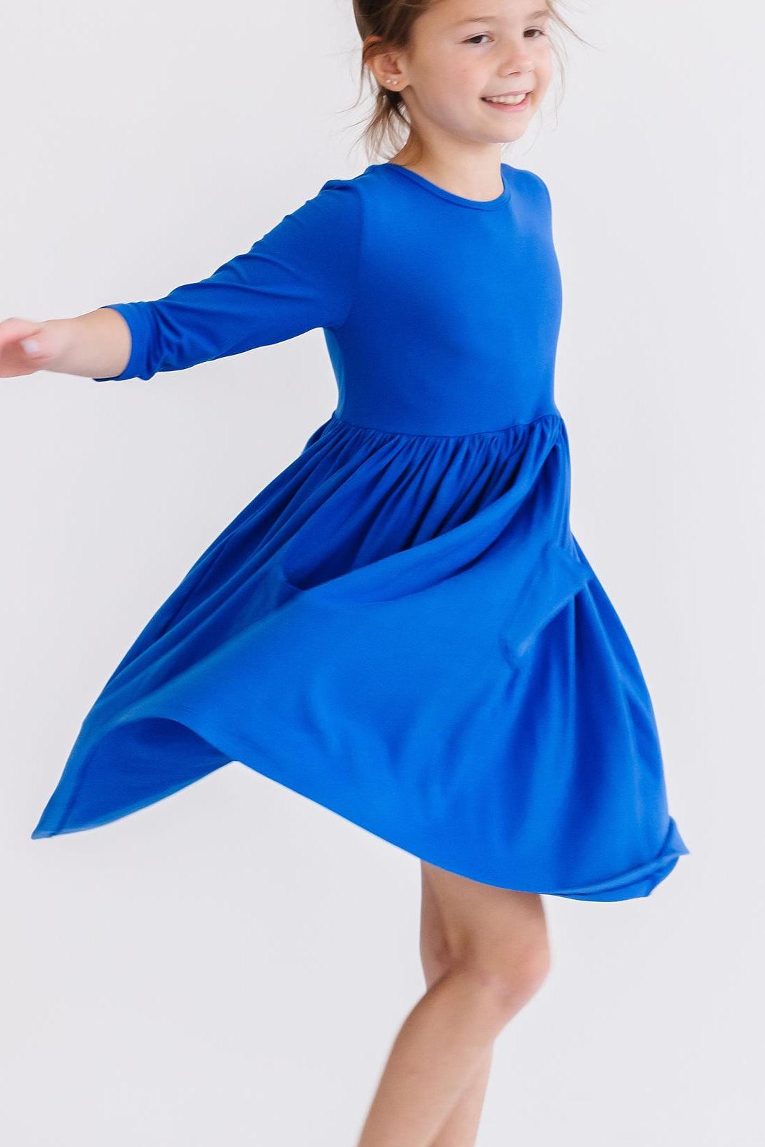 Royal Blue 3/4 Sleeve Pocket Twirl Dress