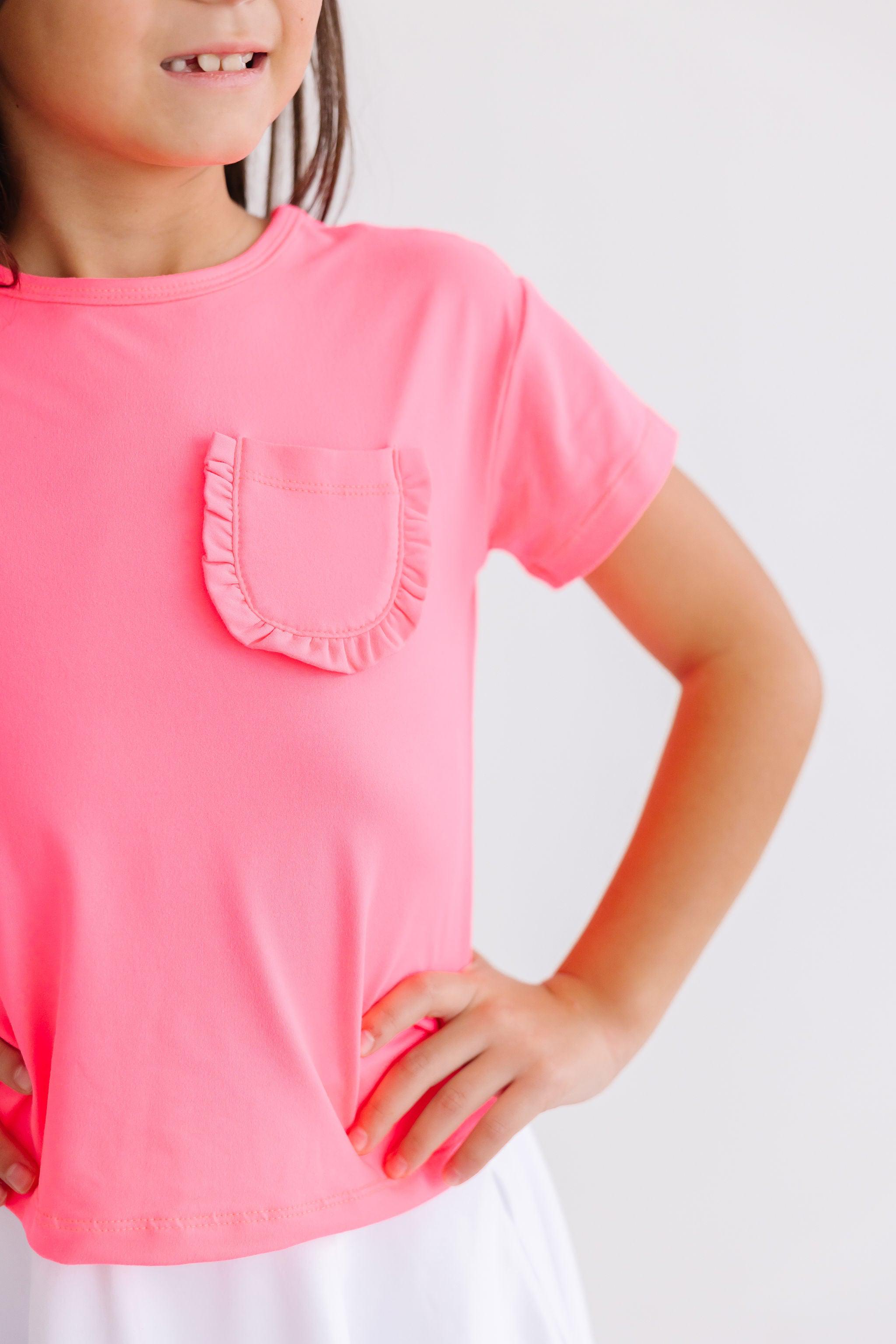 Neon Pink Ruffle Pocket Tee