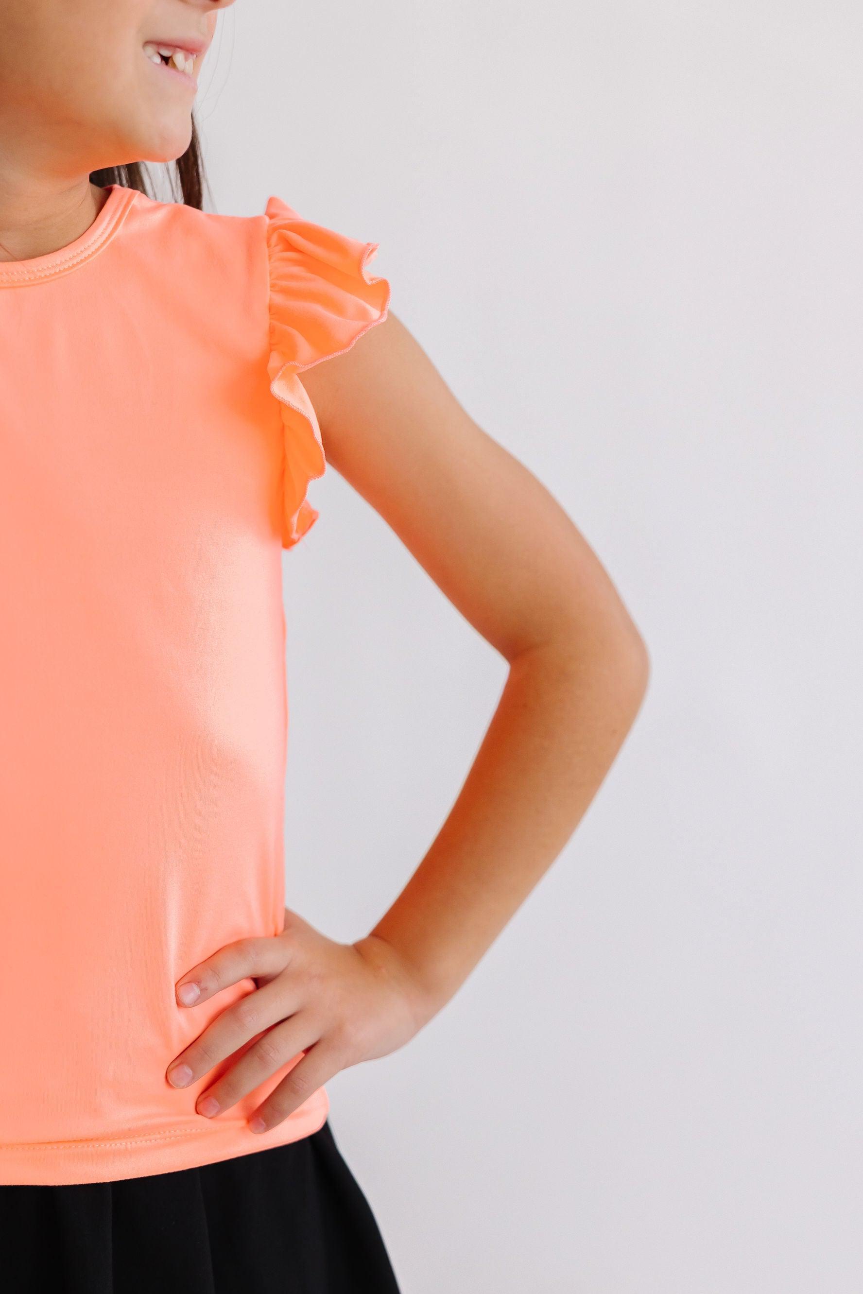 Neon Coral S/S Ruffle Tee