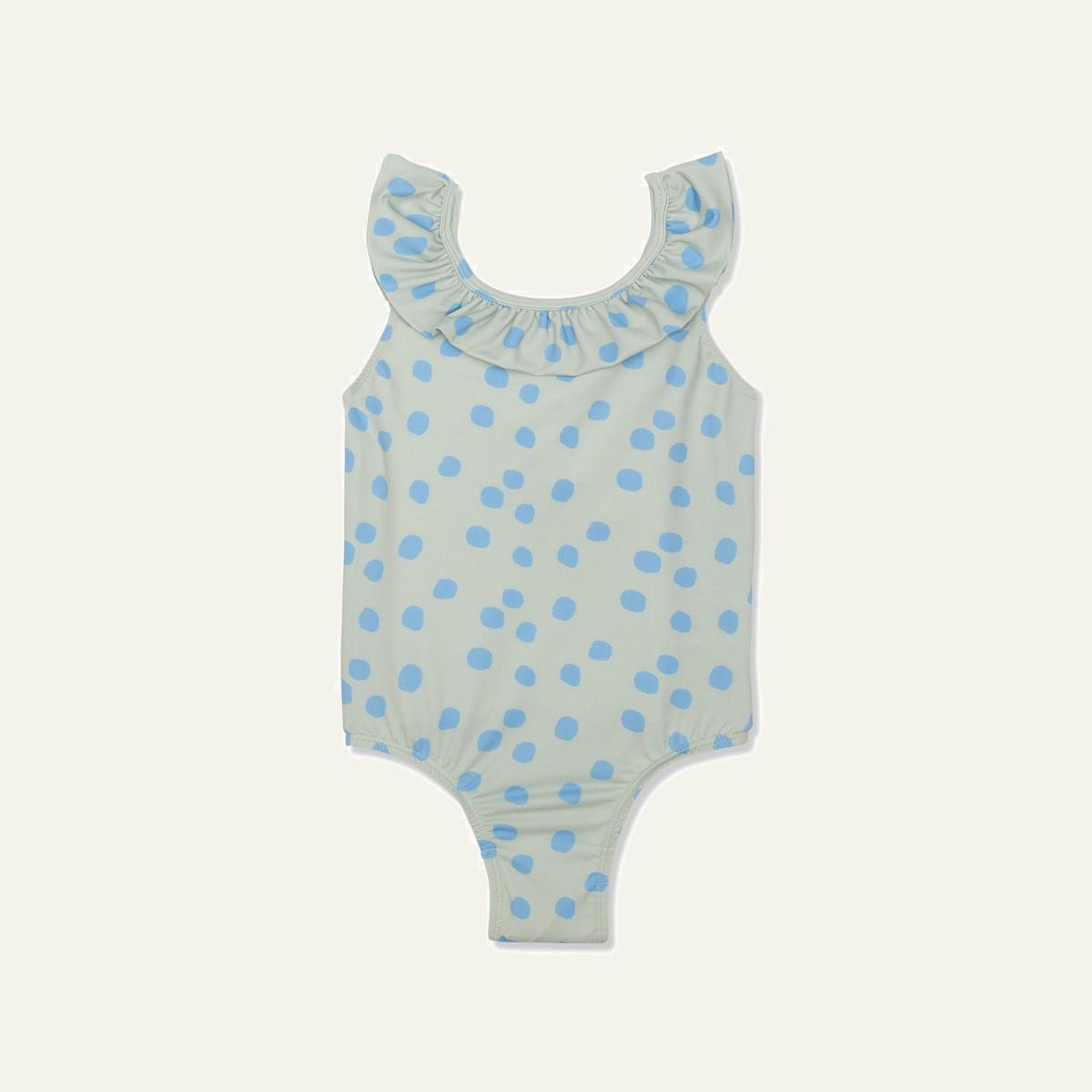 Recycled Polyester Sea Foam Dotted Ruffle Kid Swimsuit - Sea Foam/della Blue