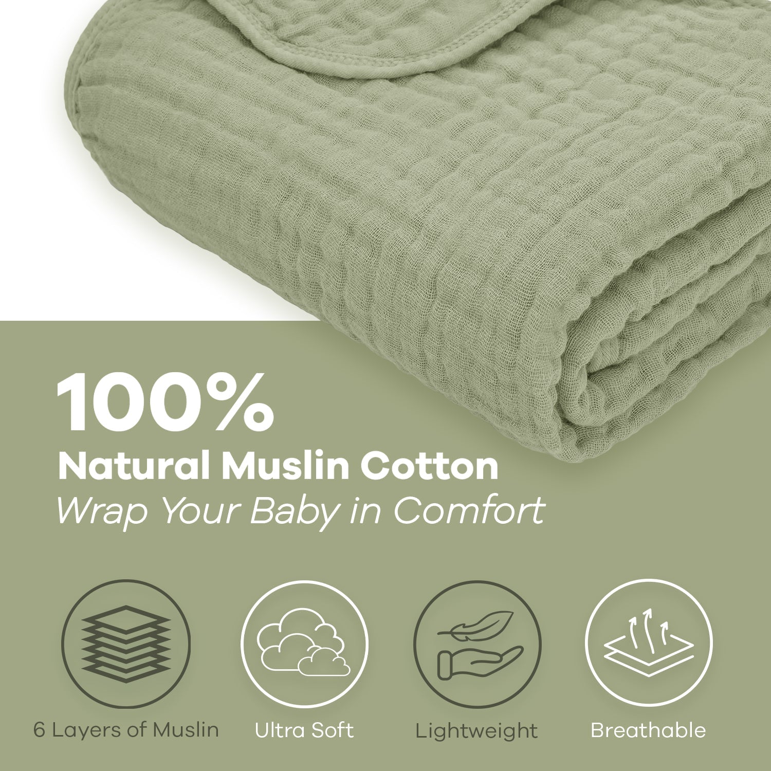 Baby Muslin Blanket by Comfy Cubs in Sage