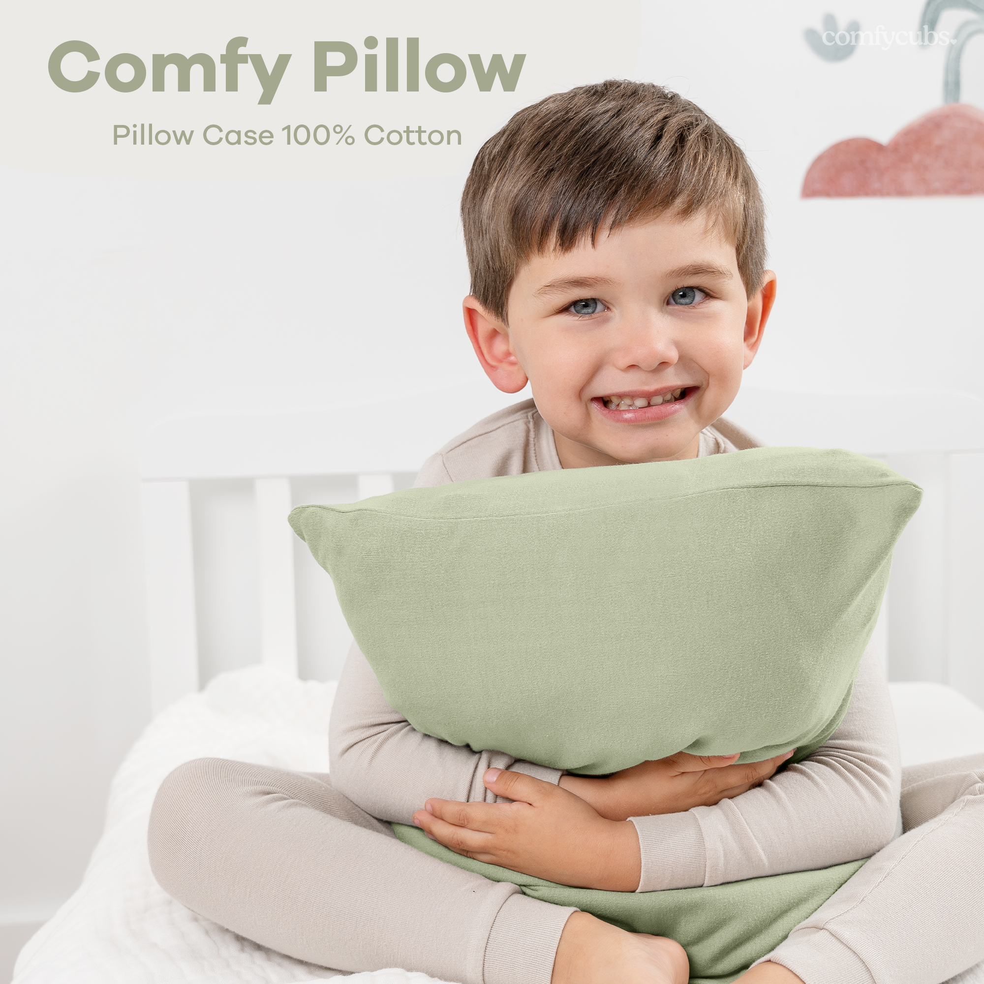 Toddler Pillows with Soft Cotton Pillow Case by Comfy Cubs - Sage