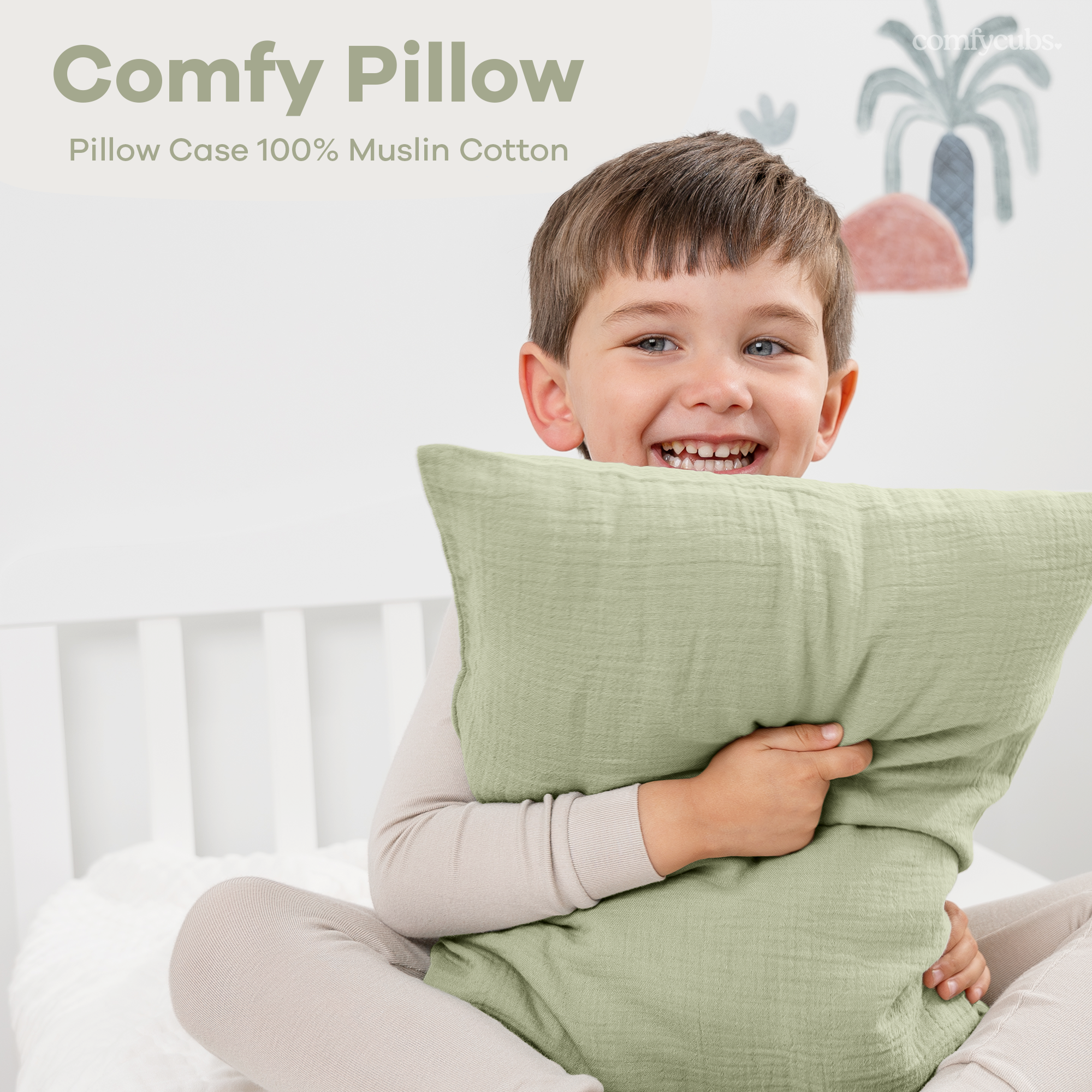 Toddler Pillows with Soft Muslin Pillow Case by Comfy Cubs - Sage