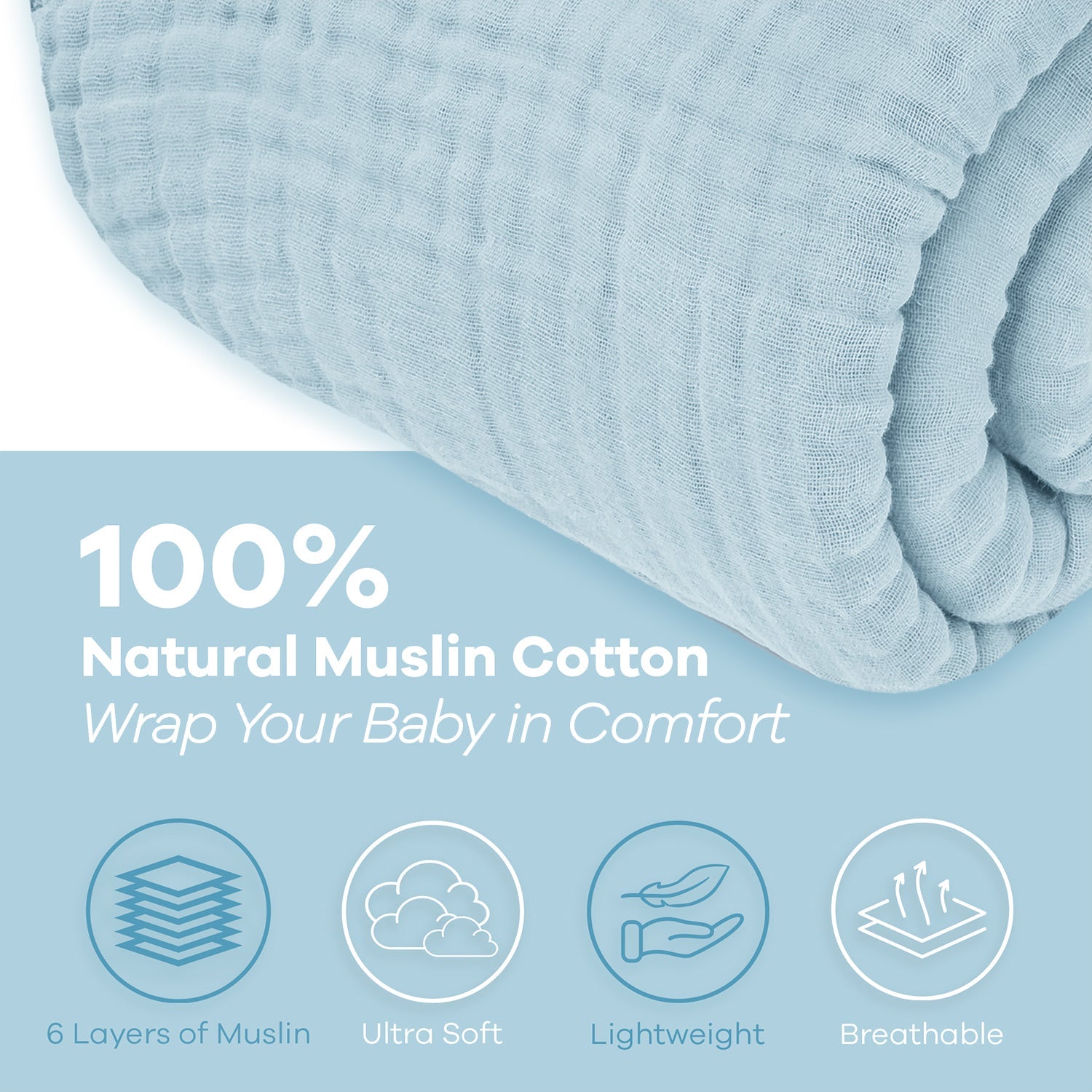 Adult Muslin Blanket by Comfy Cubs in Sky Blue