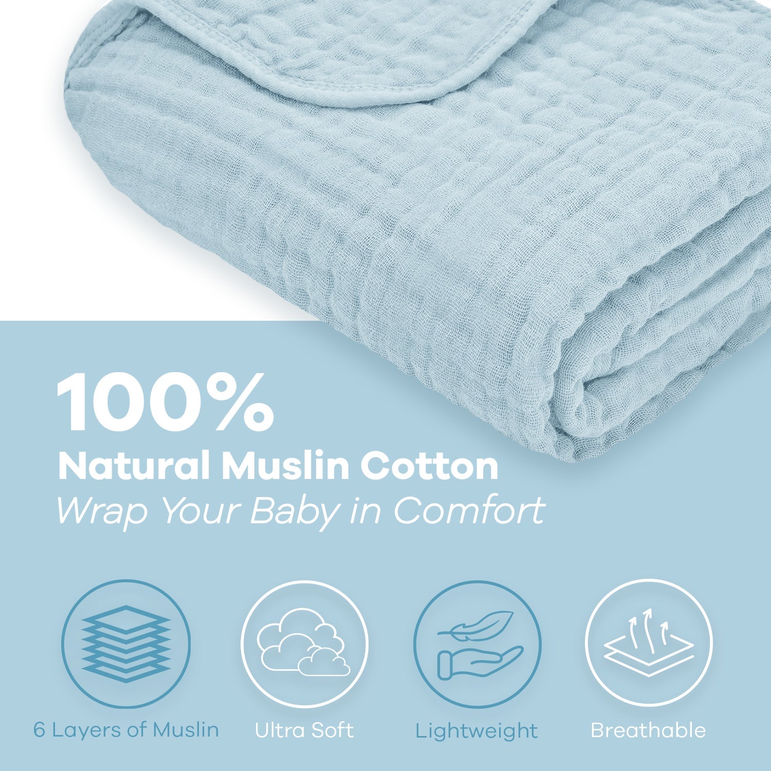 Baby Muslin Blanket by Comfy Cubs in Sky Blue